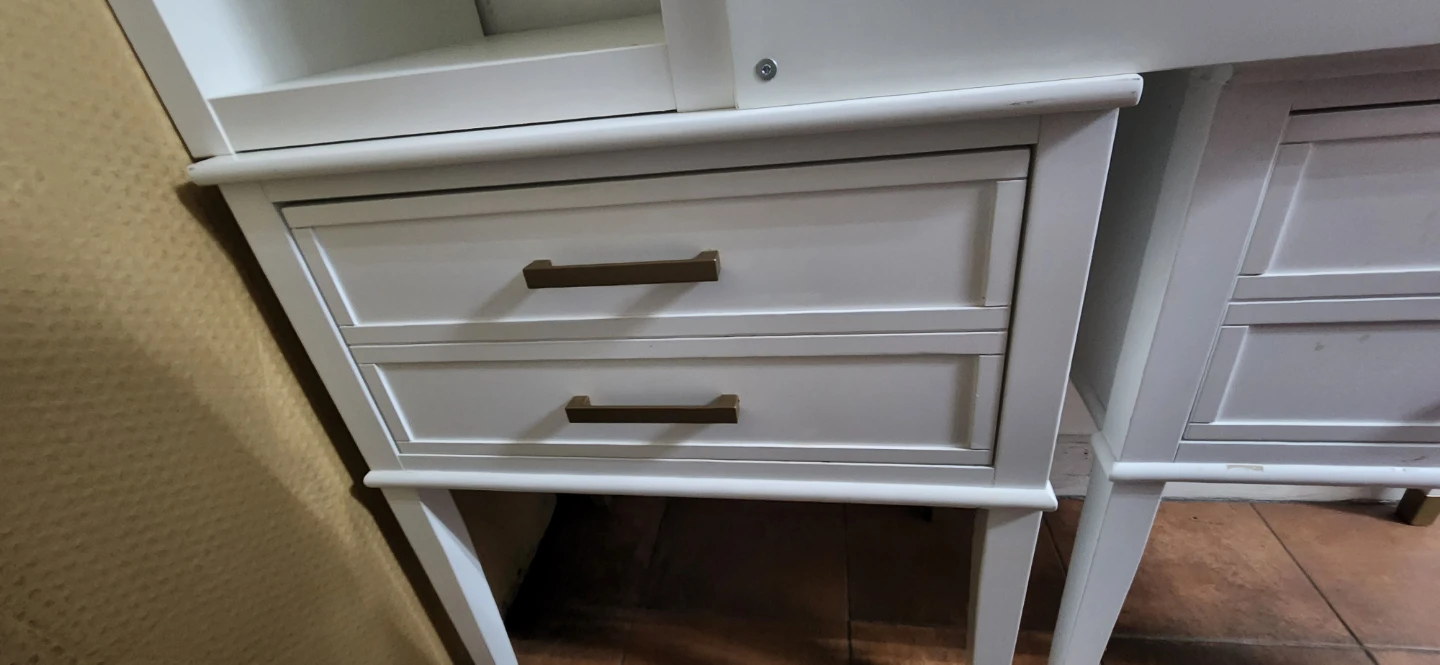 White 2-Drawer Nightstand with Gold Handles