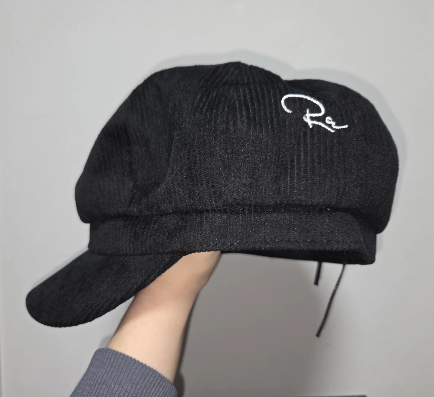Black Corduroy Baker Boy Hat