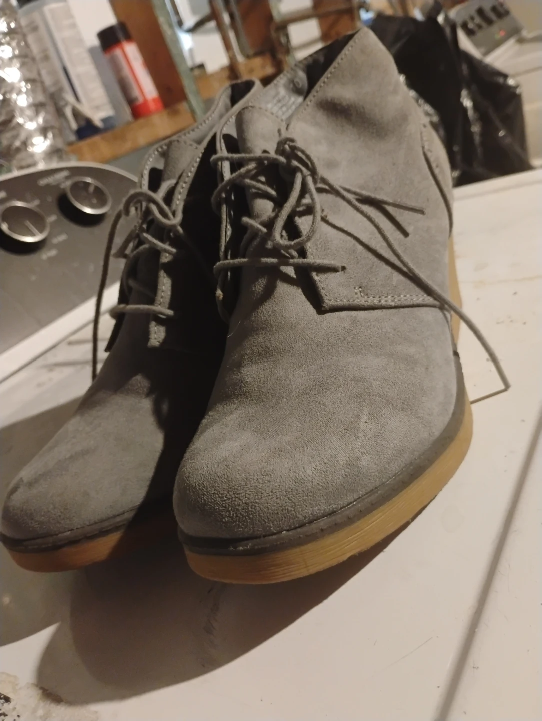 Grey Suede Wedge Ankle Boots