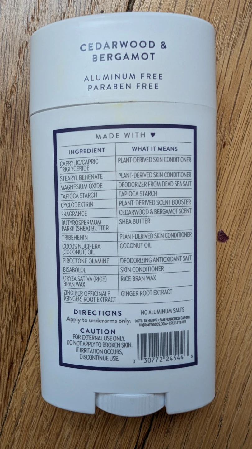 NEVER USED Native Cedarwood & Bergamot Deodorant - 3.1 oz