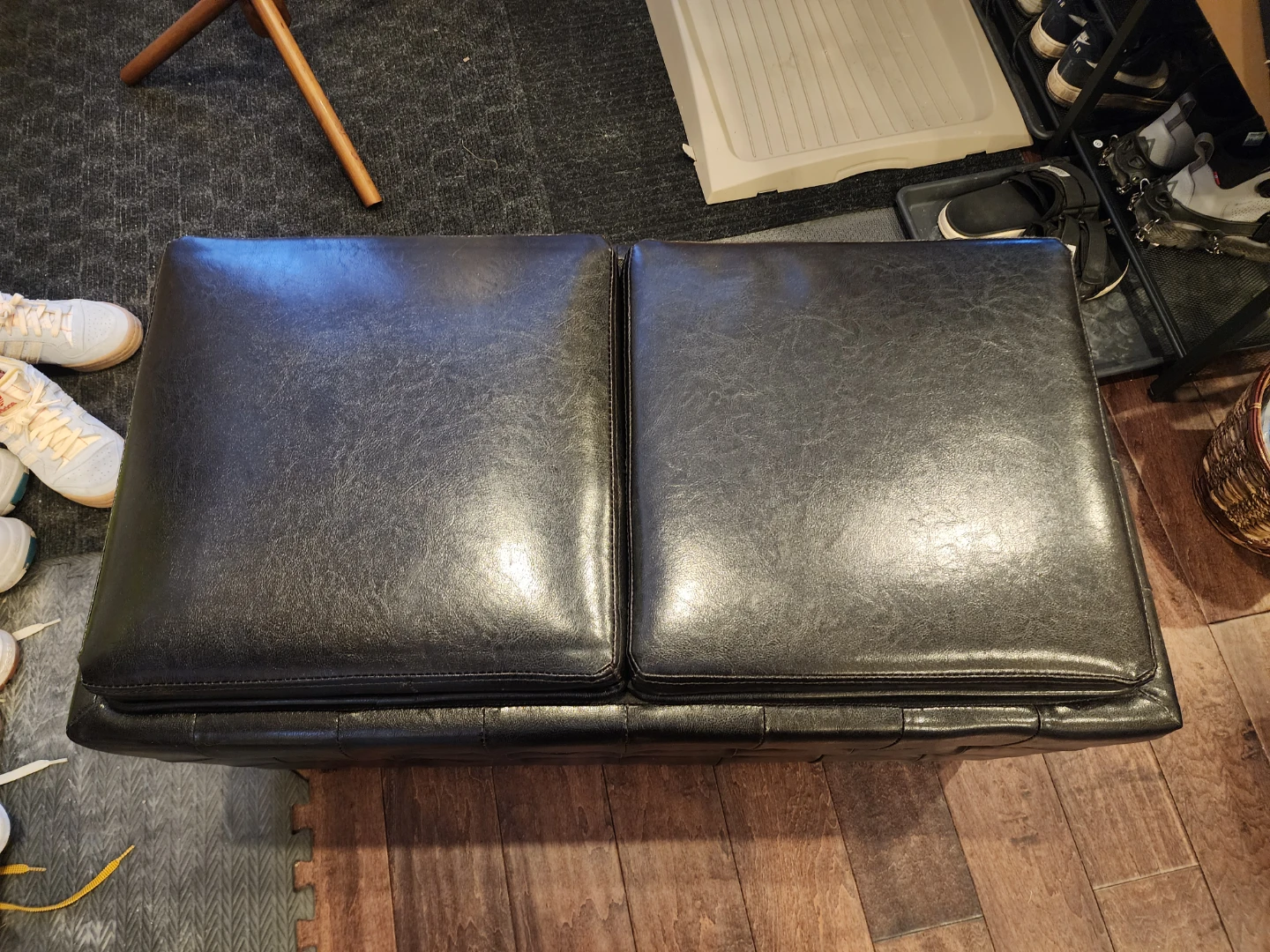 Black Faux Leather Storage Ottoman with Trays - photo 2