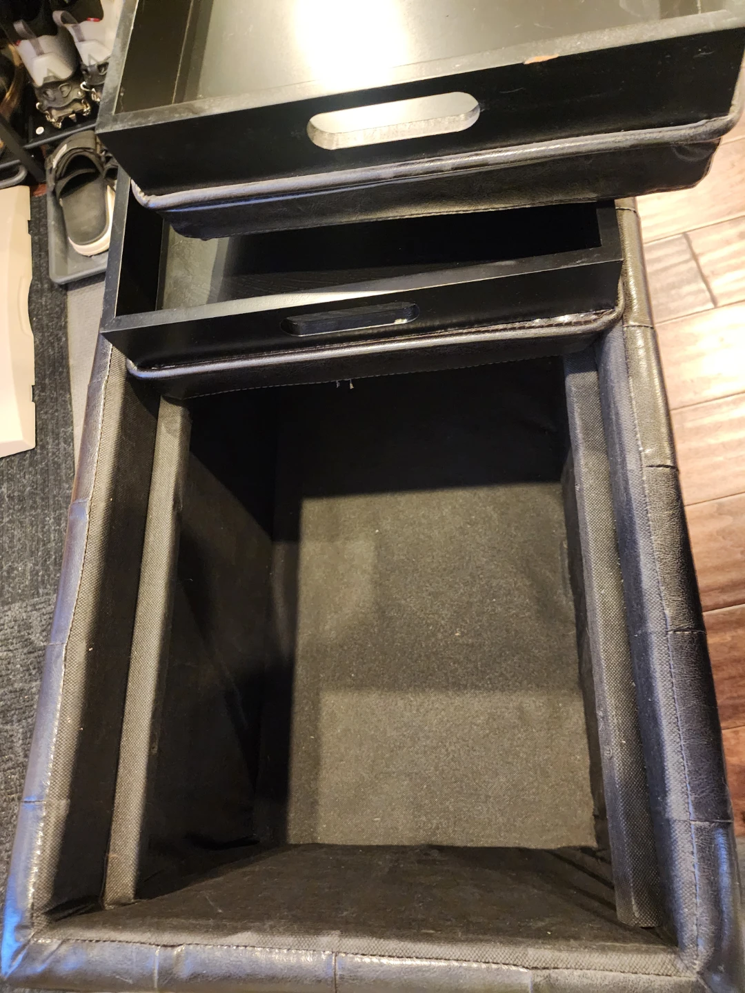Black Faux Leather Storage Ottoman with Trays - photo 5