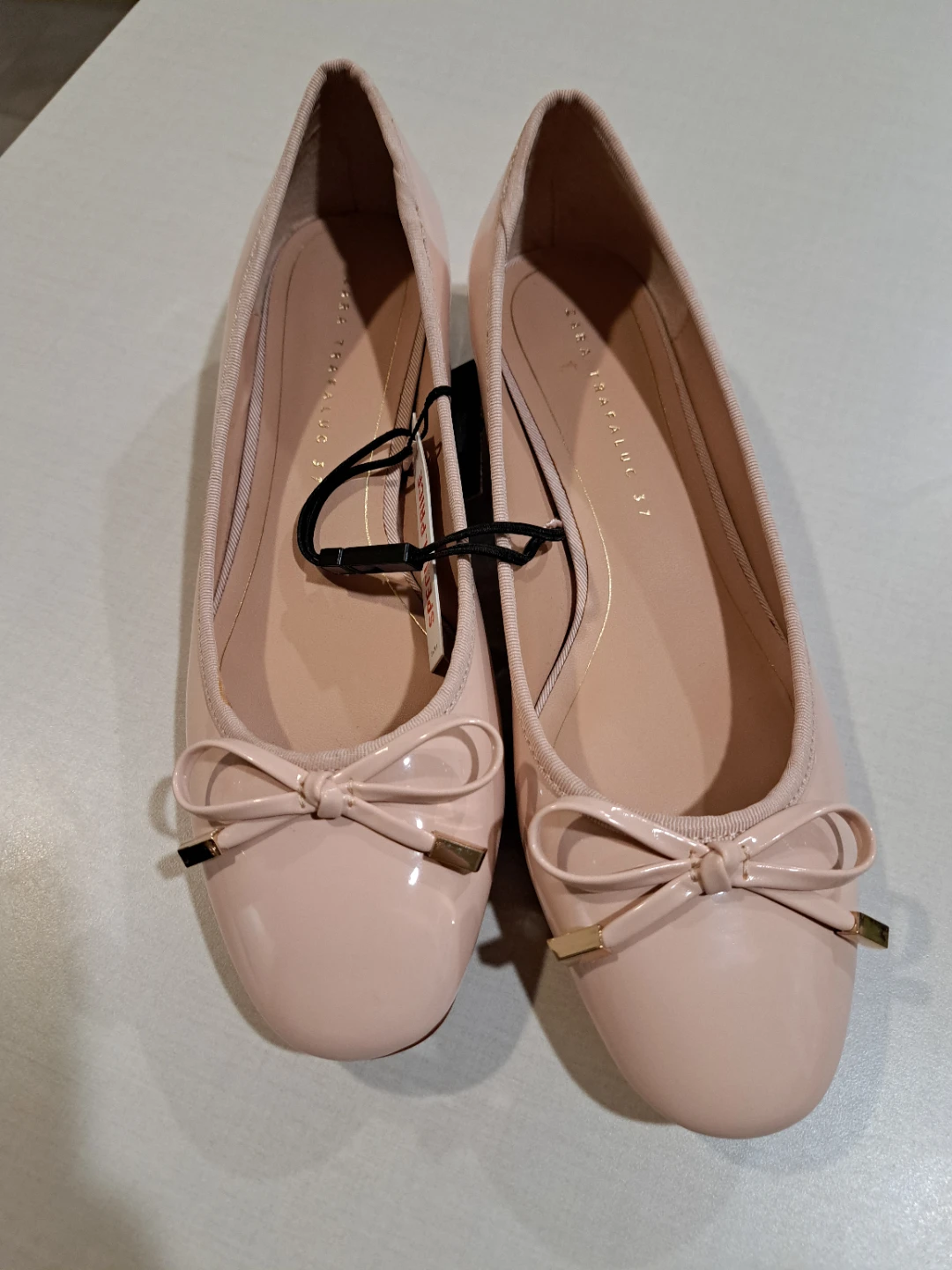 Zara Trafaluc Pink Patent Bow Ballet Flats - Size 37