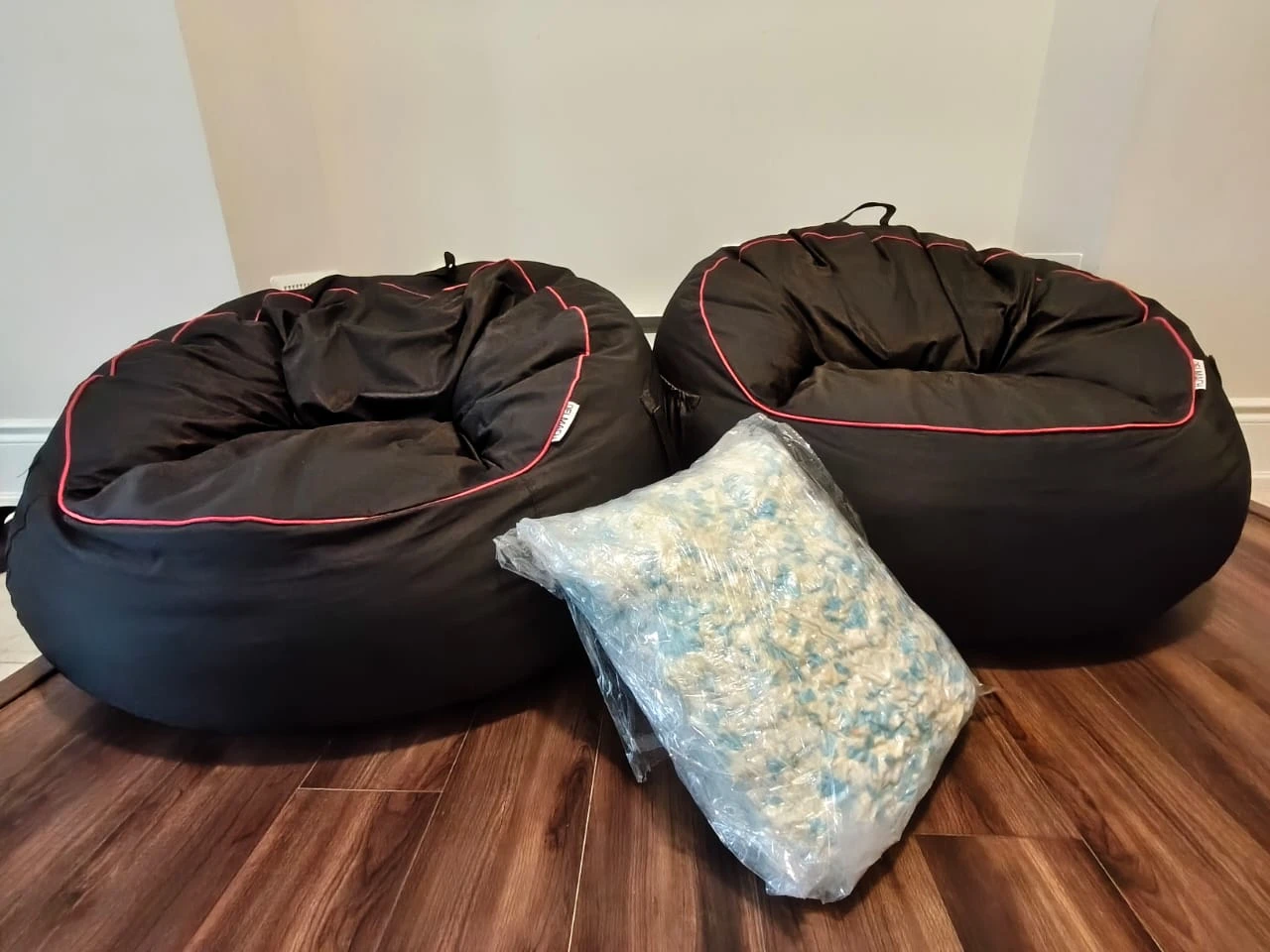 Black Bean Bag Chairs with Pink Trim (2)