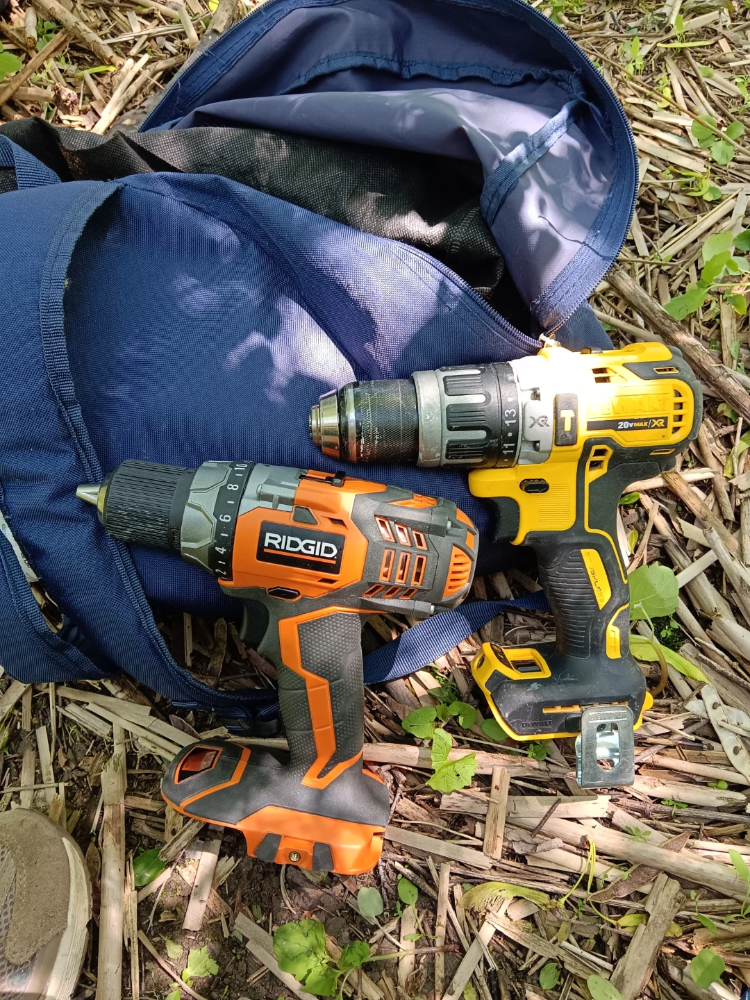 Ridgid and DeWalt Cordless Drills with Bag