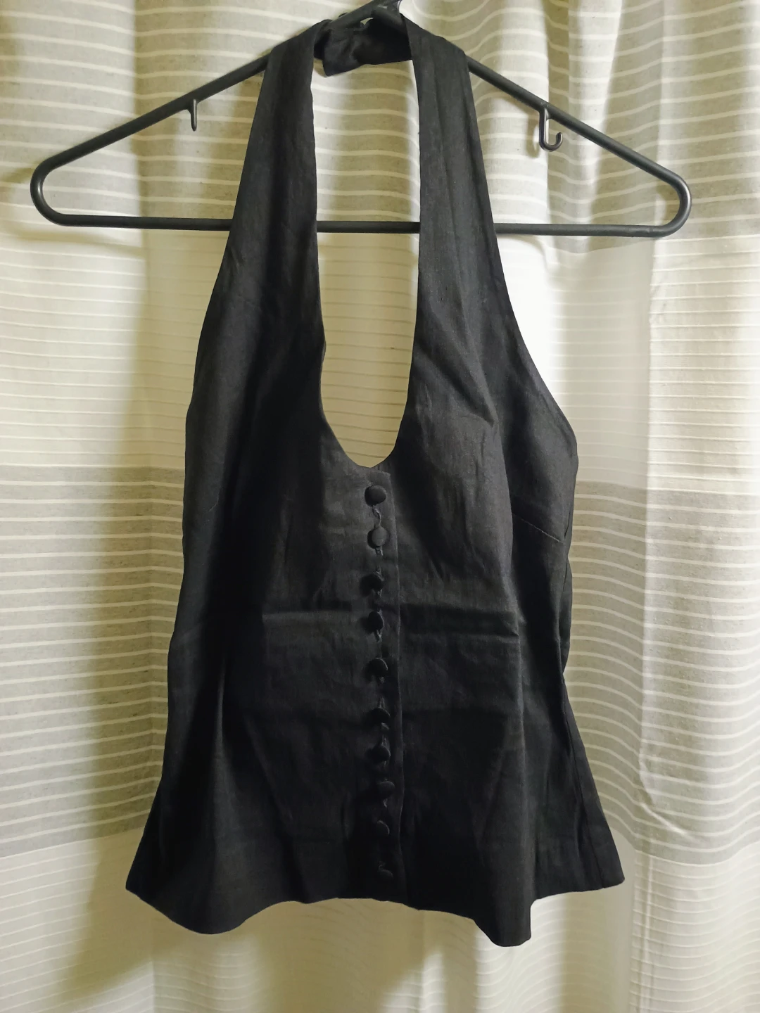 Black Halter Neck Button-Up Top - photo 3
