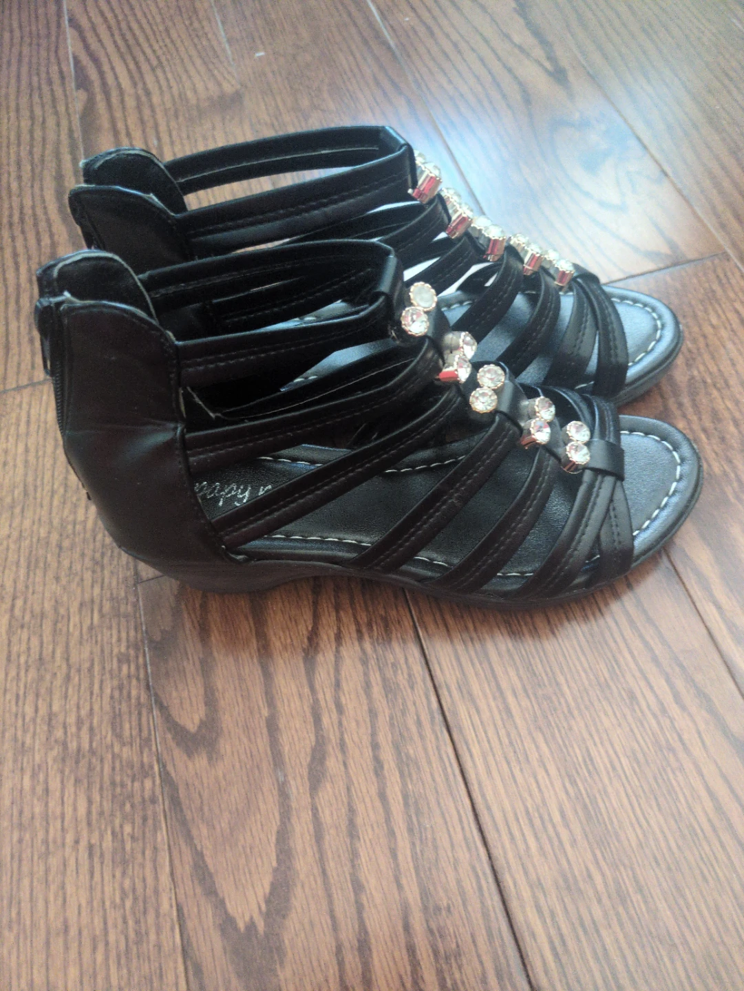 Black Gladiator Sandals with Rhinestones