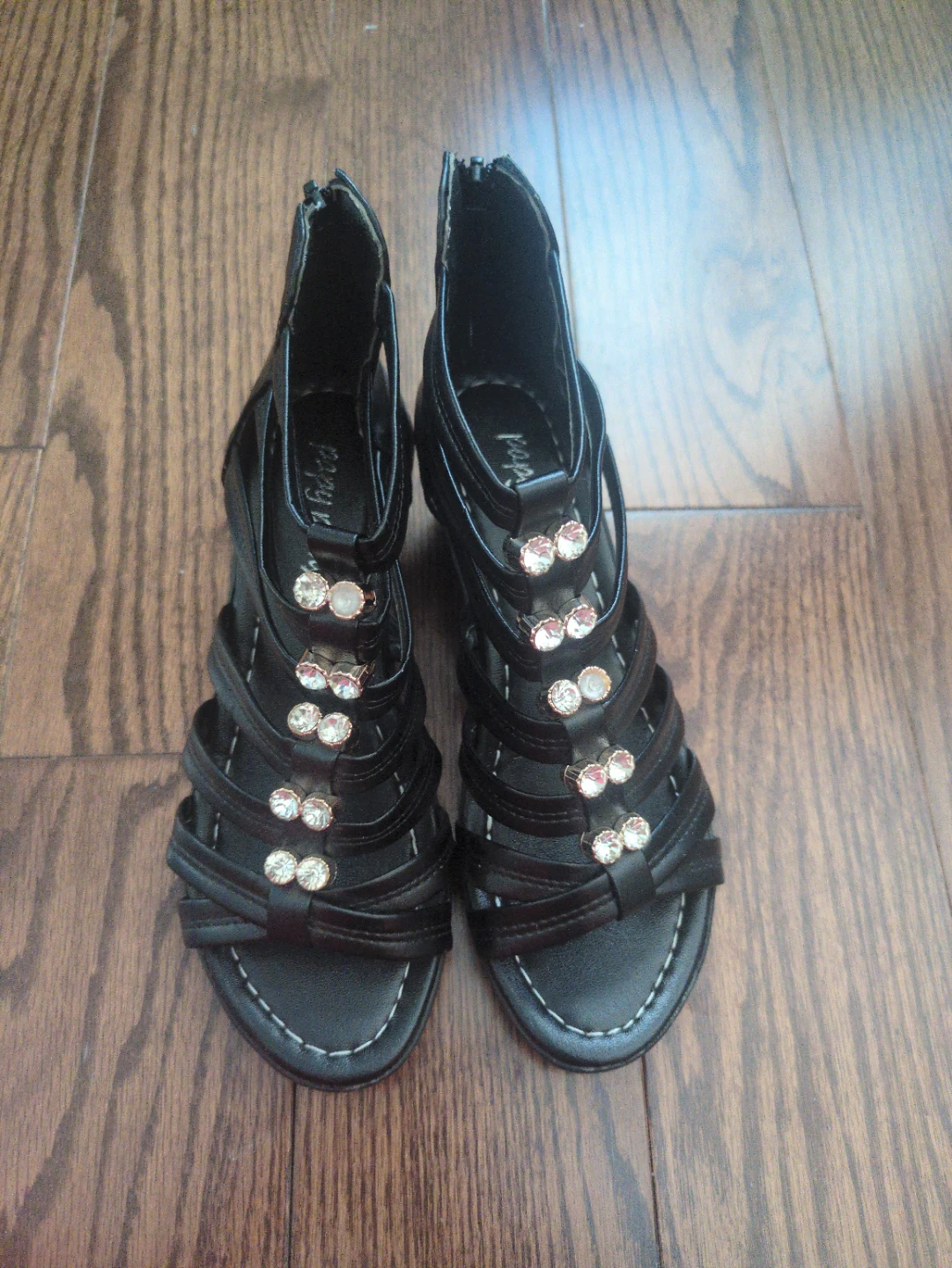 Black Gladiator Sandals with Rhinestones - photo 2