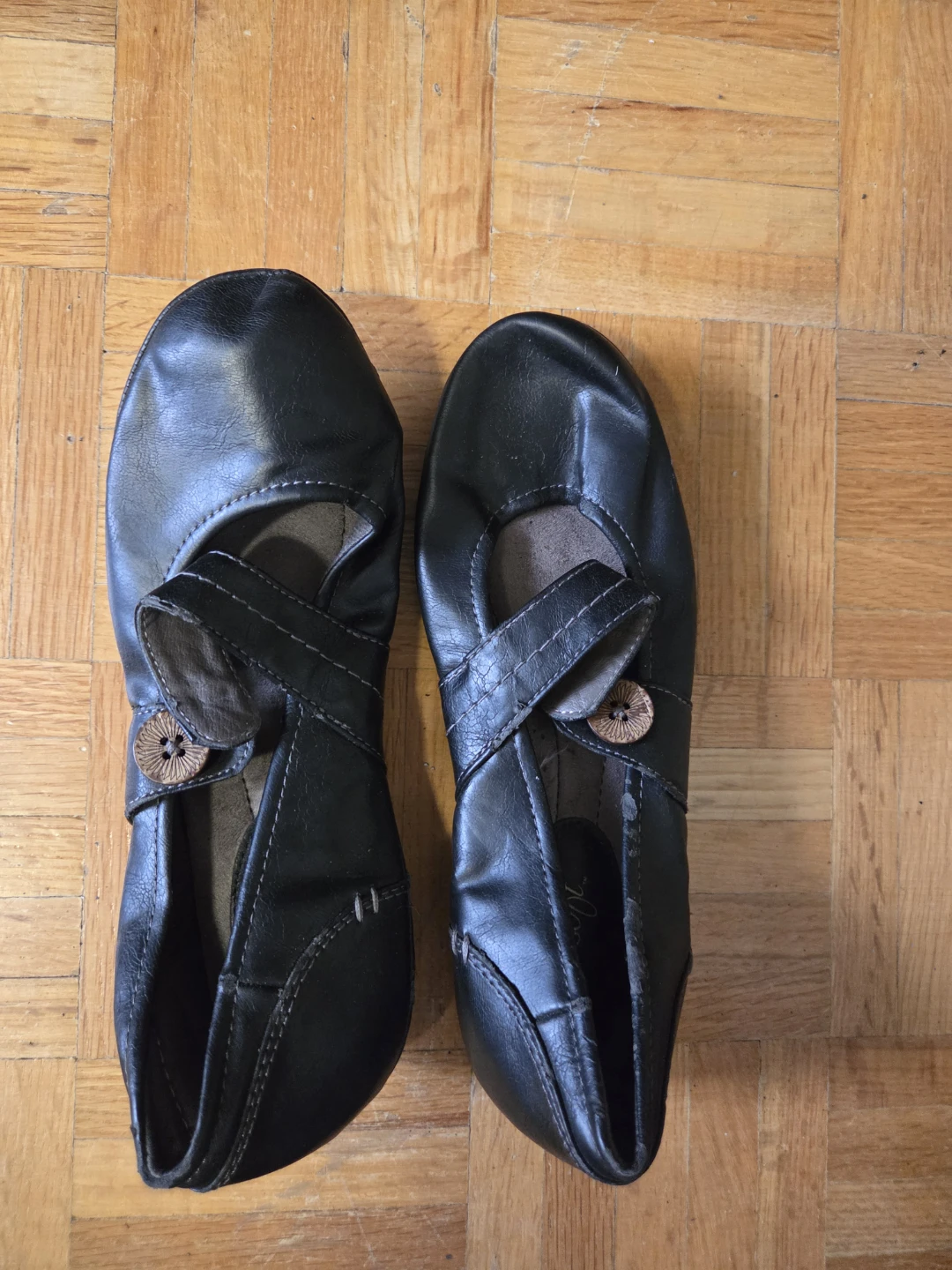 Black Mary Jane Flats with Button Detail