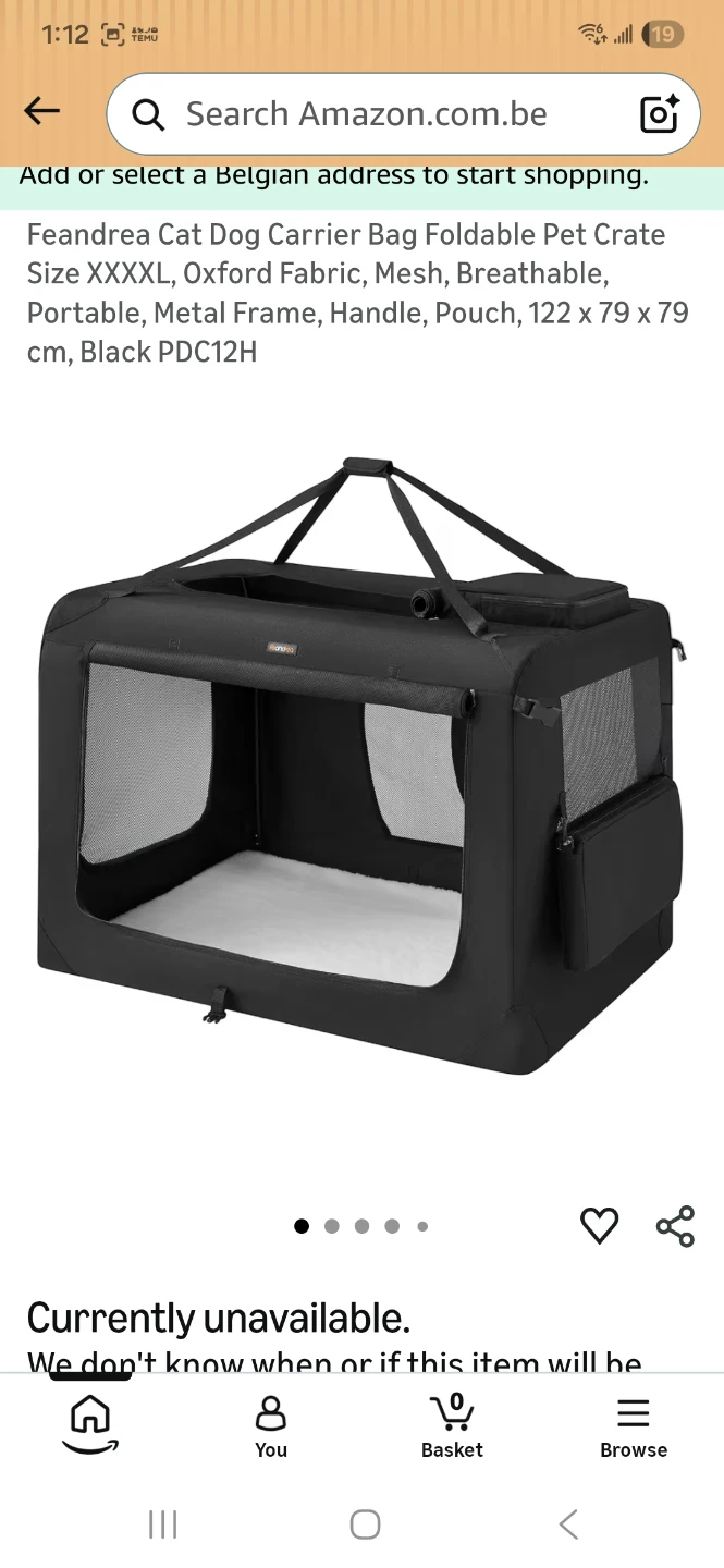 Feandrea Cat Dog Carrier Bag Foldable Pet Crate XXXL