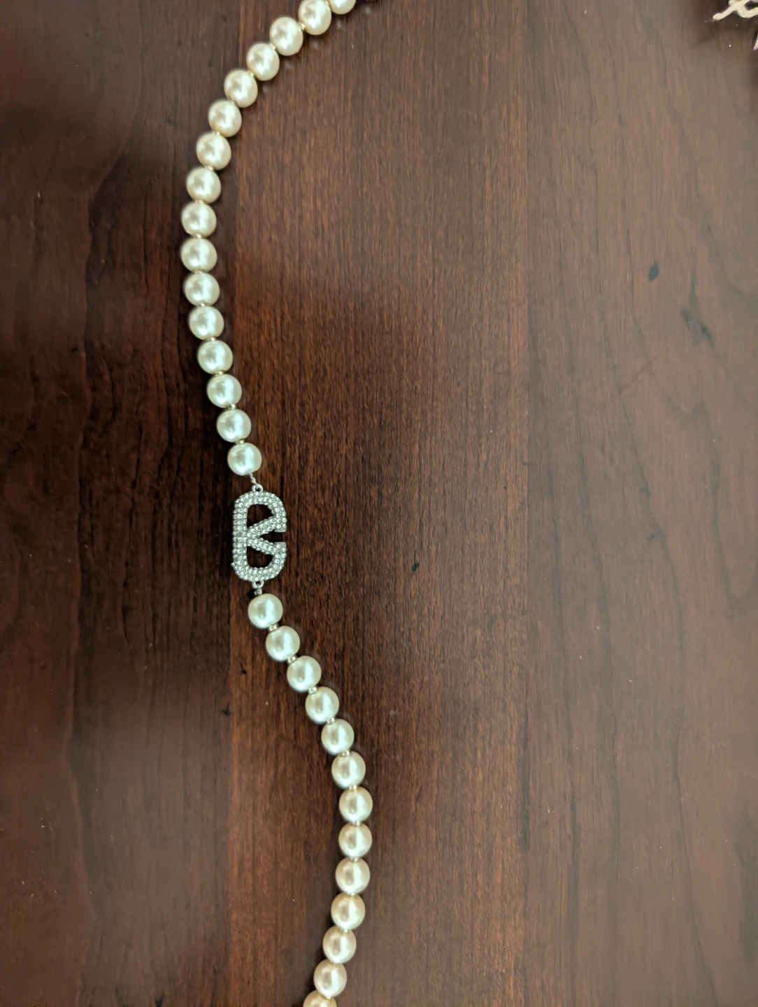 Pearl Necklace with 'V' Charm