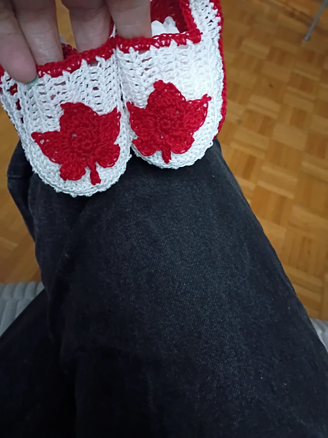 Hand-Crocheted Baby Booties - Red Maple Leaf Design