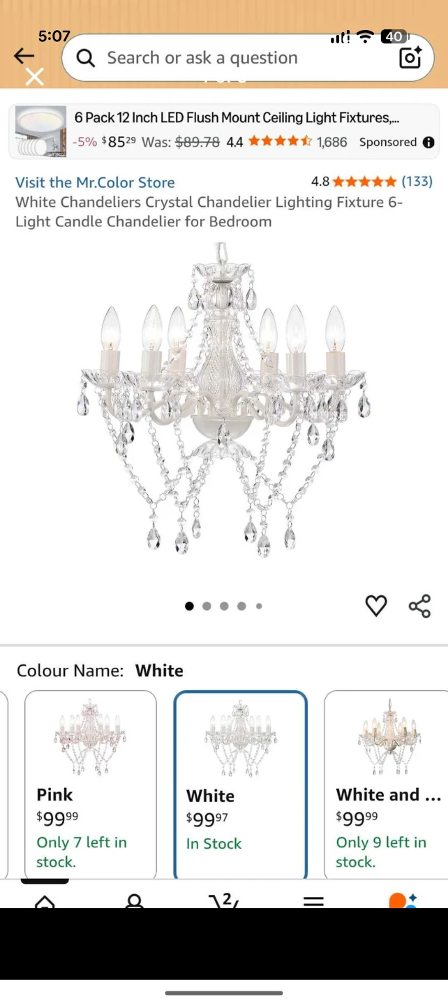 White Crystal Chandelier Lighting Fixture