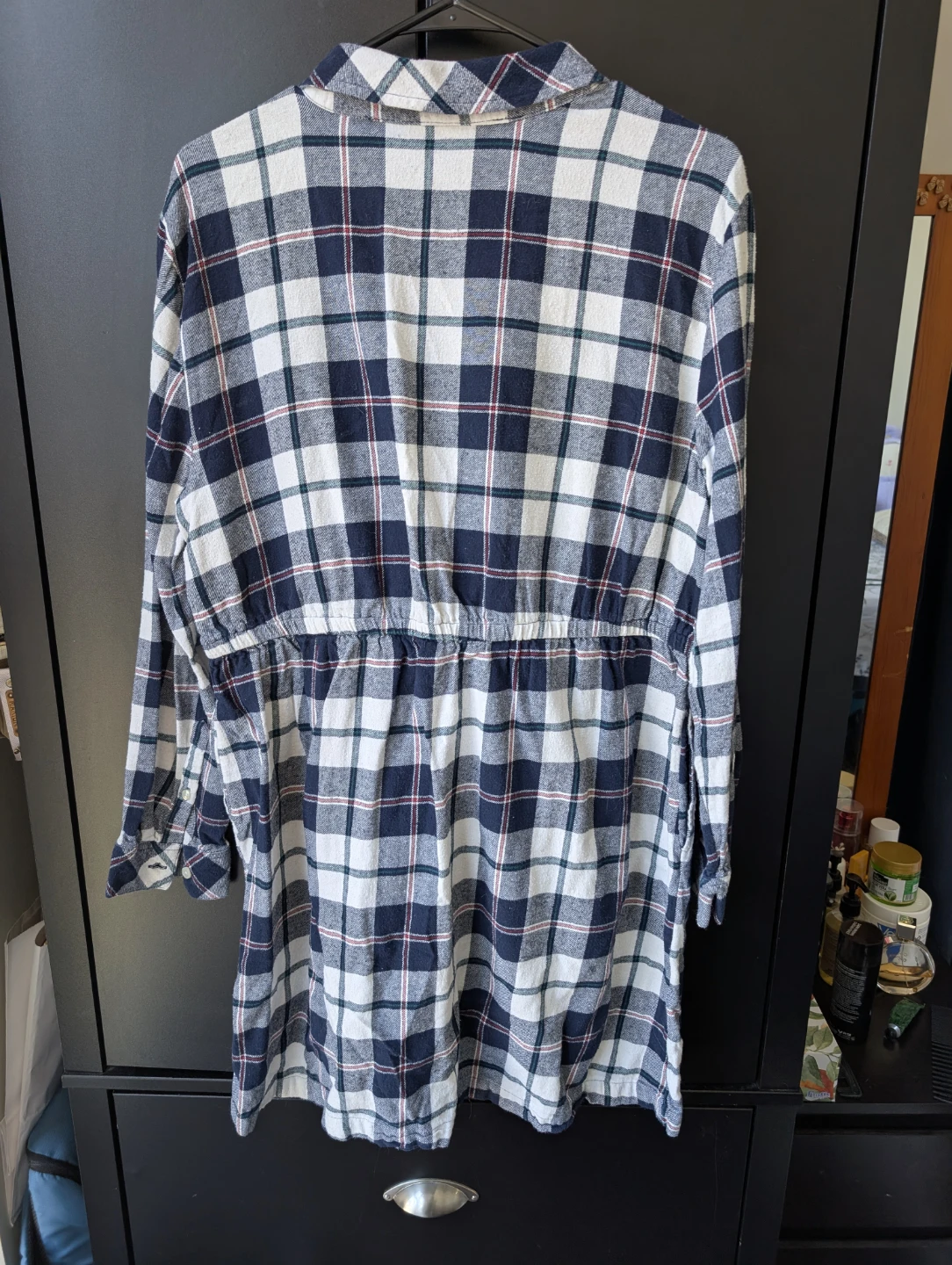 White & Blue Plaid Button-Up Shirt Dress - photo 2