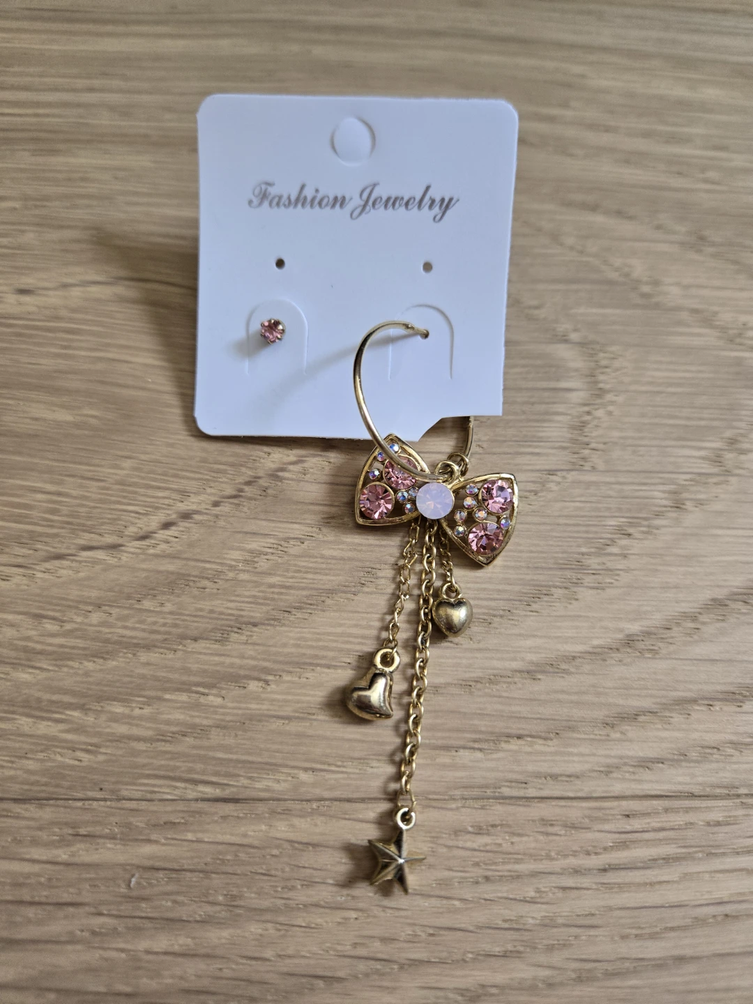 Pink Jewel Ribbon Bow Heart Star Jewelry Hoop Stud Earrings - photo 3