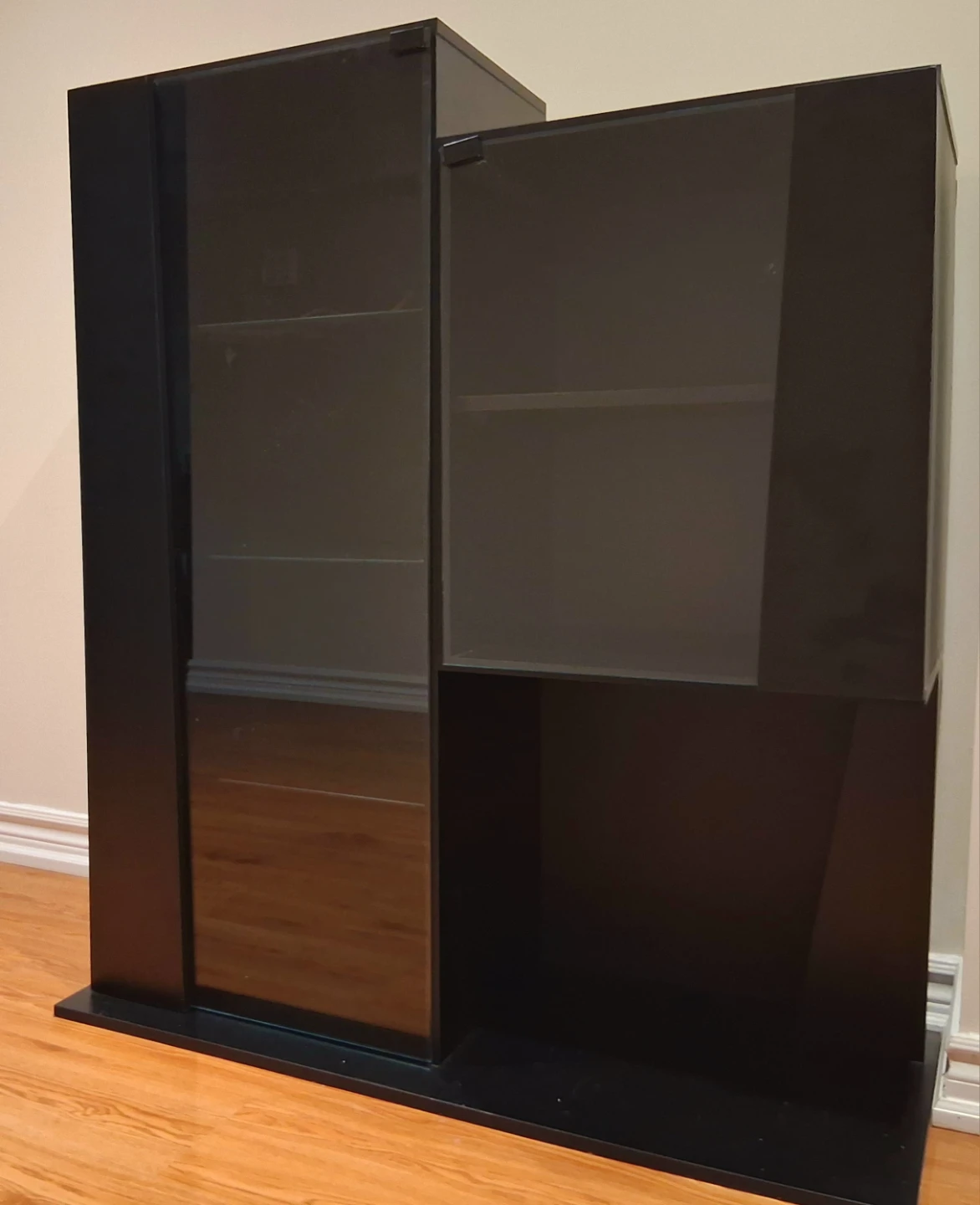 Black Display Cabinet with Glass Shelves