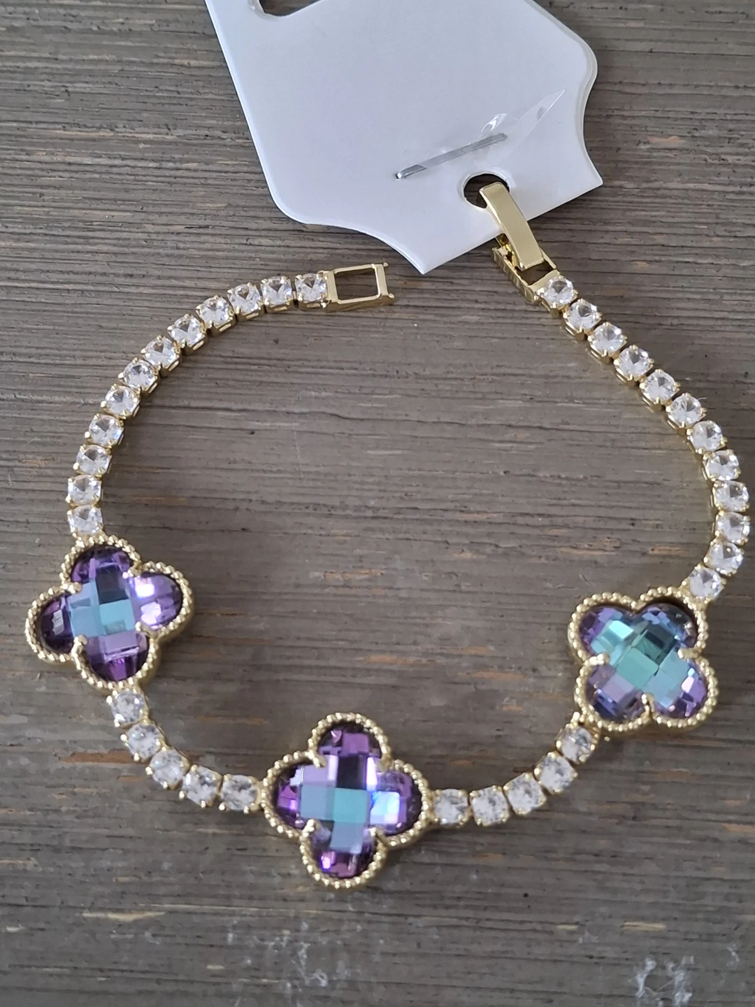 Gold Tone Clover Crystal Bracelet