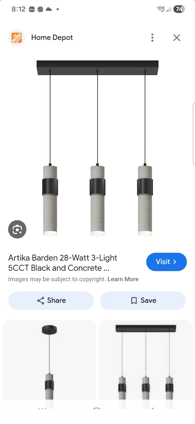 Artika Barden 28-Watt 3-Light Black and Concrete Pendant Light