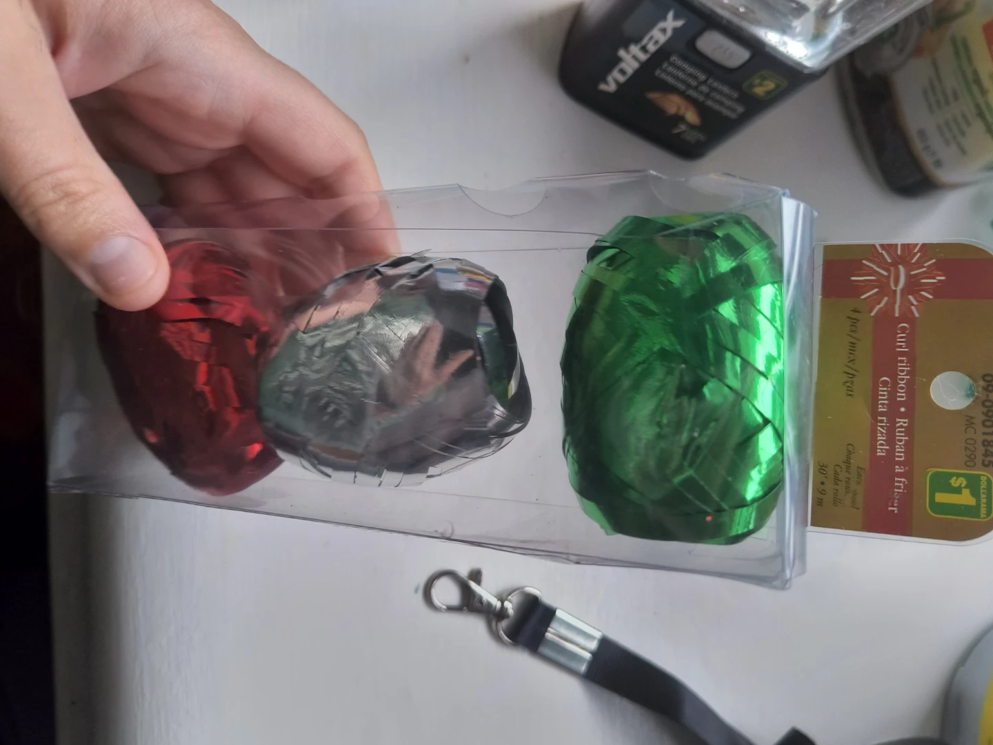 New Dollarama Curl Ribbon Set - Red, Silver, Green