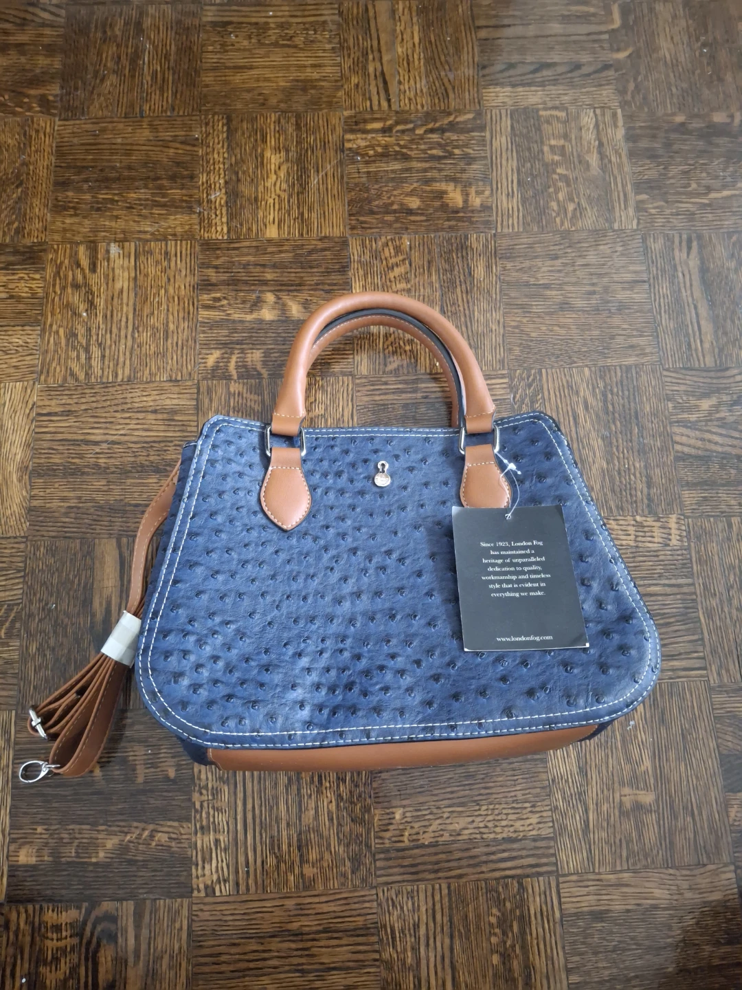 London Fog Blue Faux Ostrich Satchel Purse - photo 2