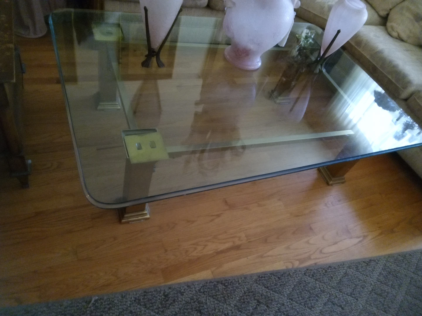 Glass Coffee Table with Brass Accents