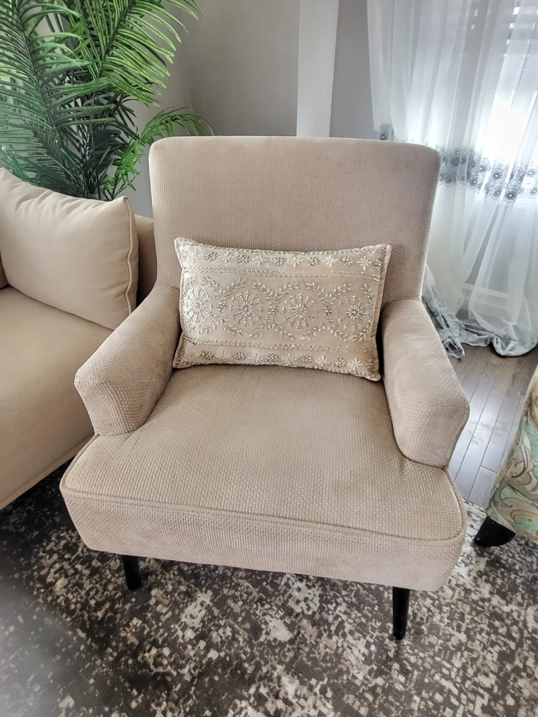 Pair of Beige Accent Chairs and Matching Sofa - photo 2