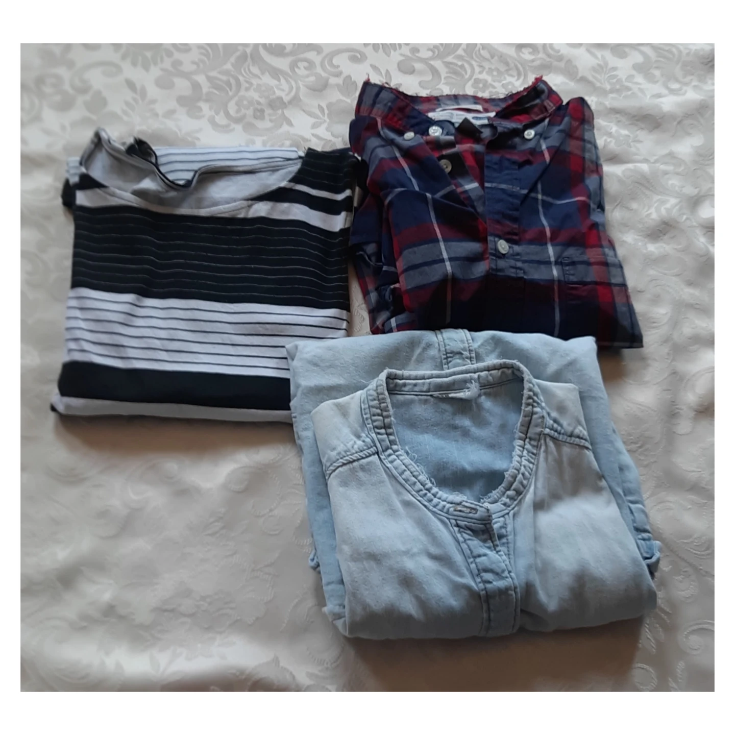 Bundle of 3 Striped Dress, Denim Shirt, Plaid Button-Up