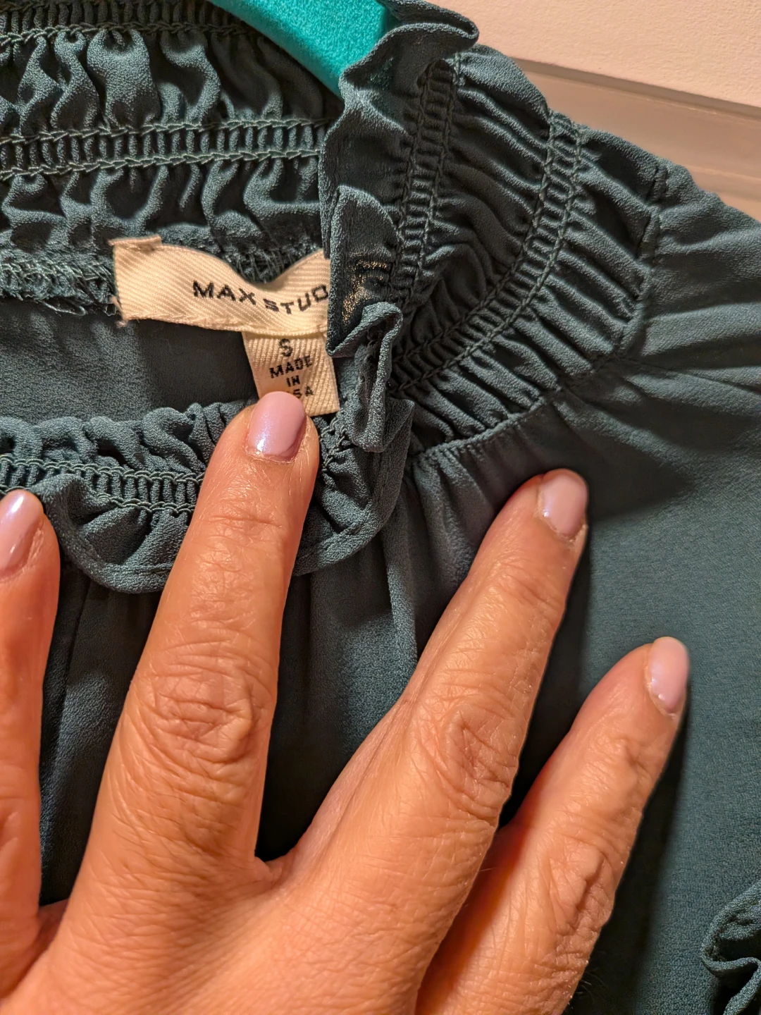 Max Studio Women's Teal Smocked Neck Ruffle Blouse Size S - photo 4