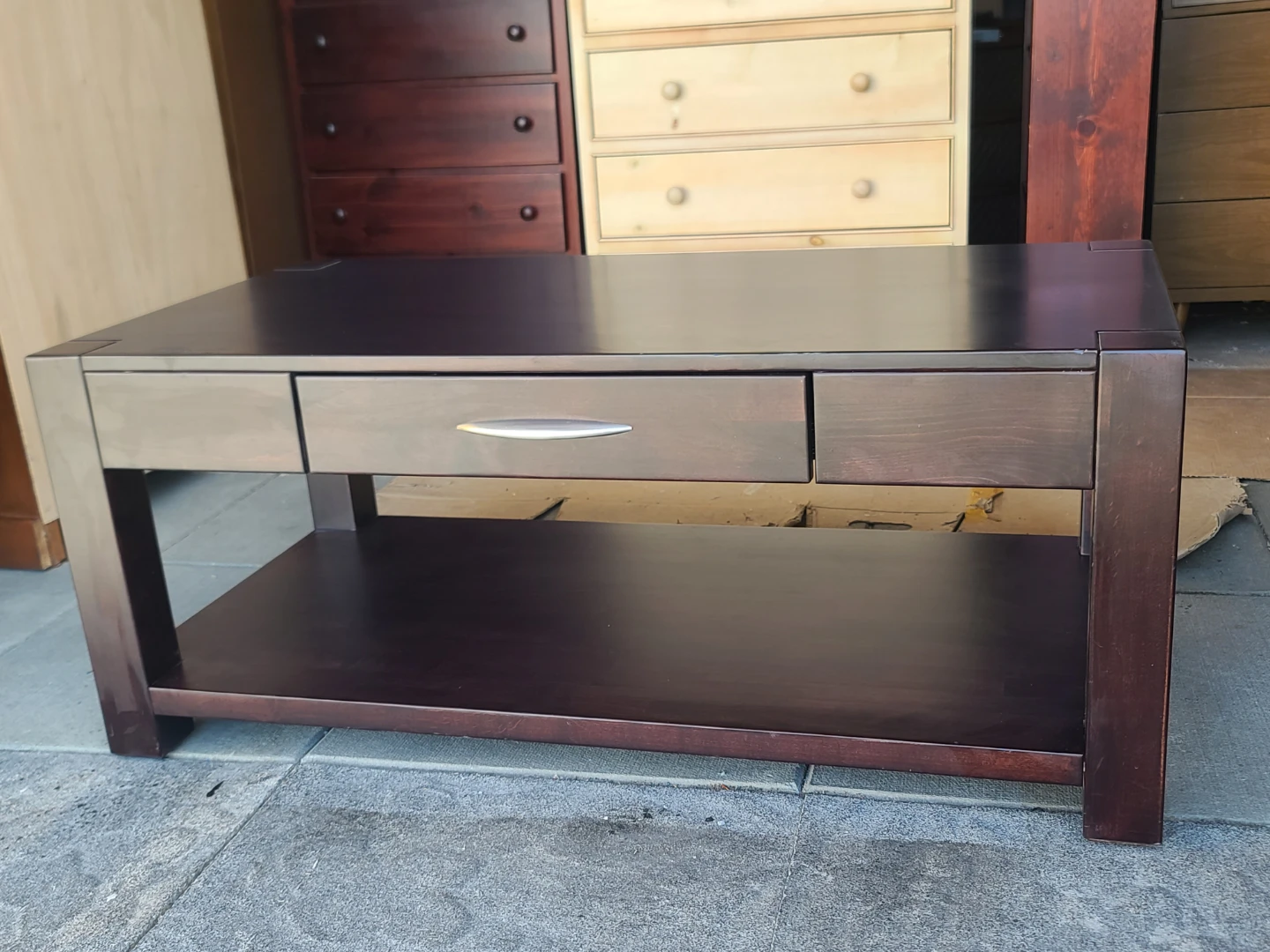 Dark Wood Coffee Table with Drawer