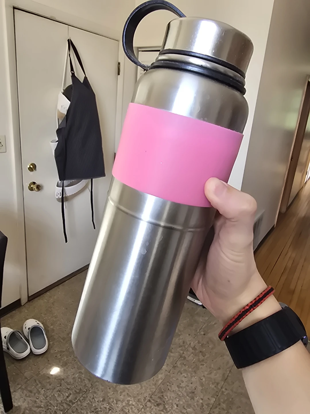Stainless Steel Water Bottle with Pink Grip