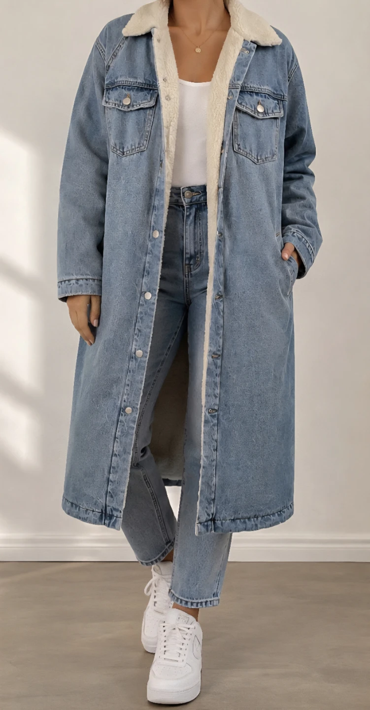 Brand new Denim sherpa lined long coat
