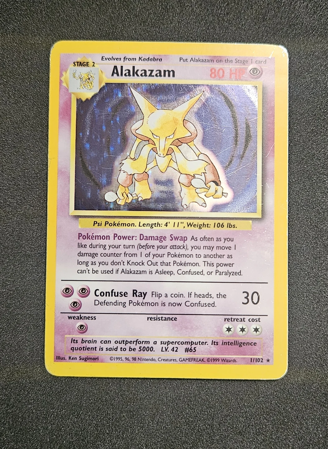 Pokémon Alakazam 1/102 Base Set HOLO RARE 1999 WOTC - photo 2