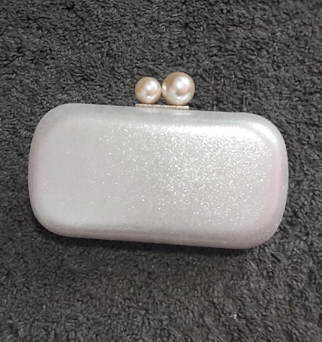 Steve Madden Silver Glitter Clutch with Pearls