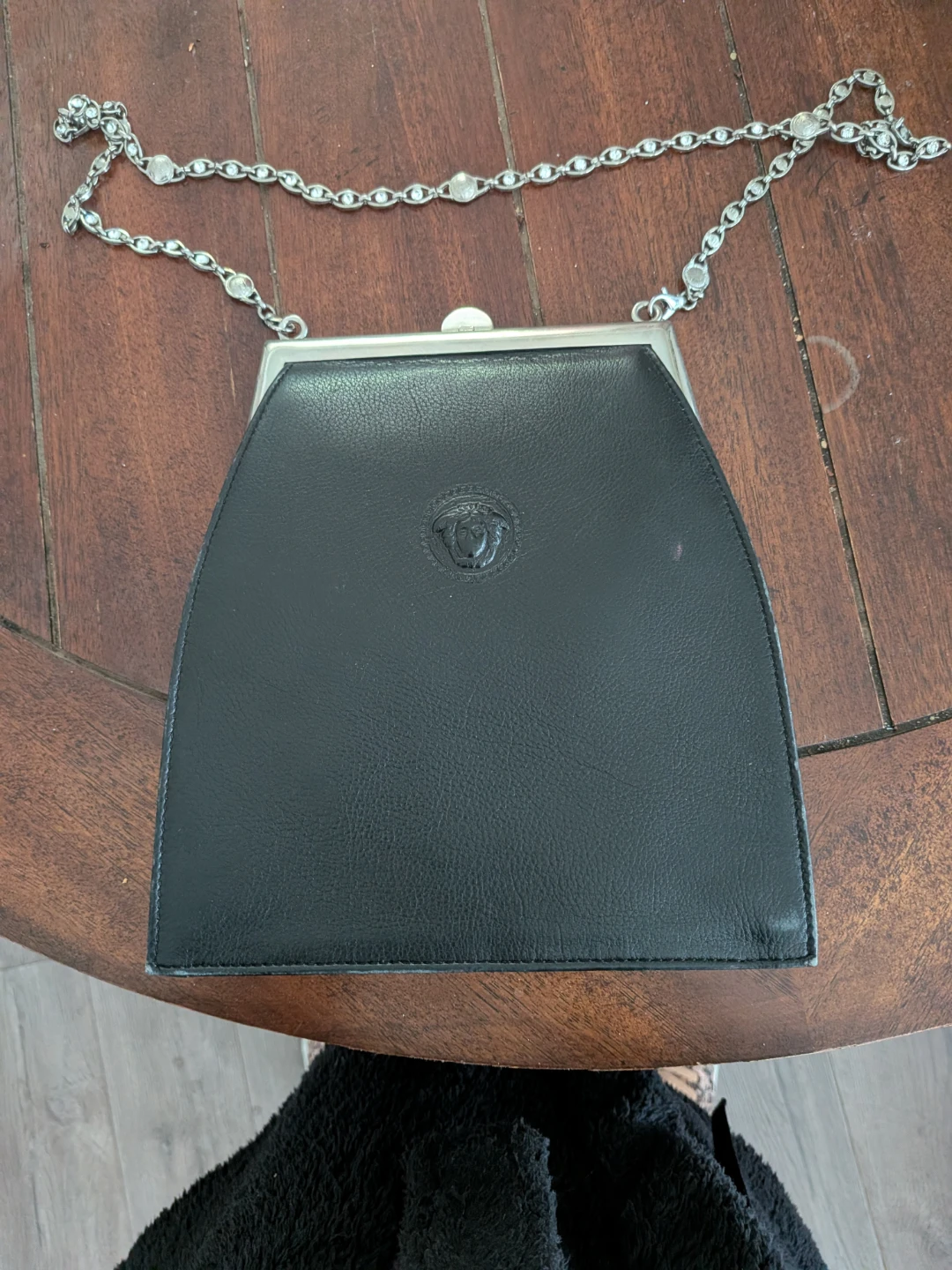 Gianni Versace Black Leather Evening Bag with Silver Chain - photo 3