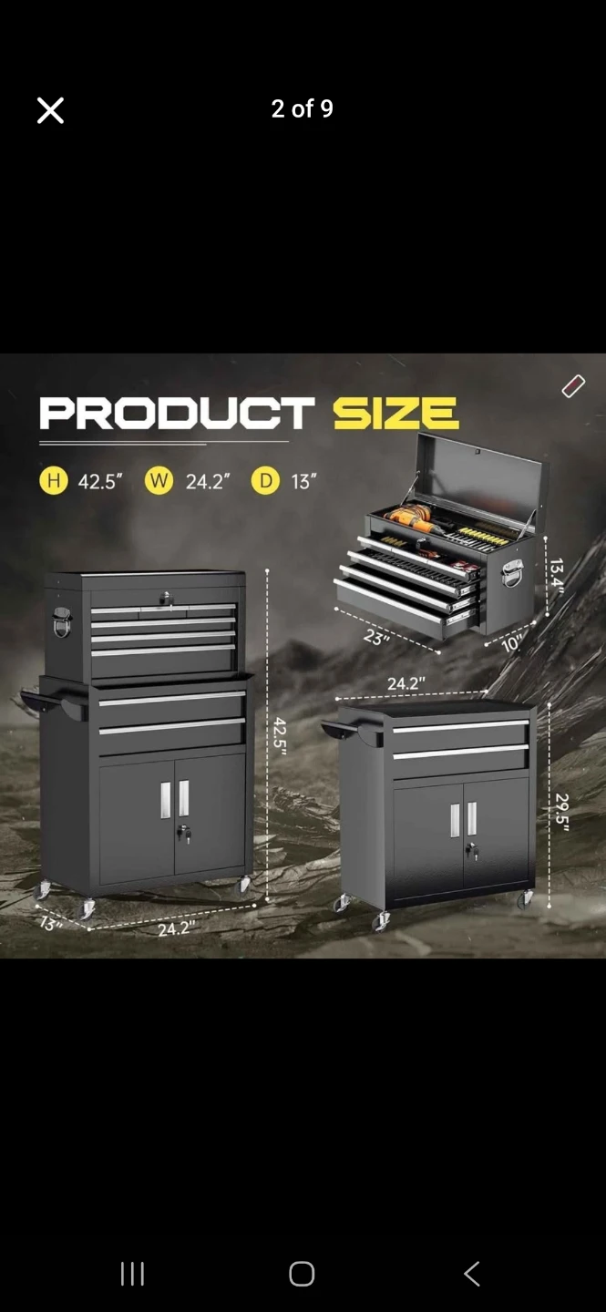 2-in-1 Rolling Tool Chest with Detachable Toolbox - photo 2