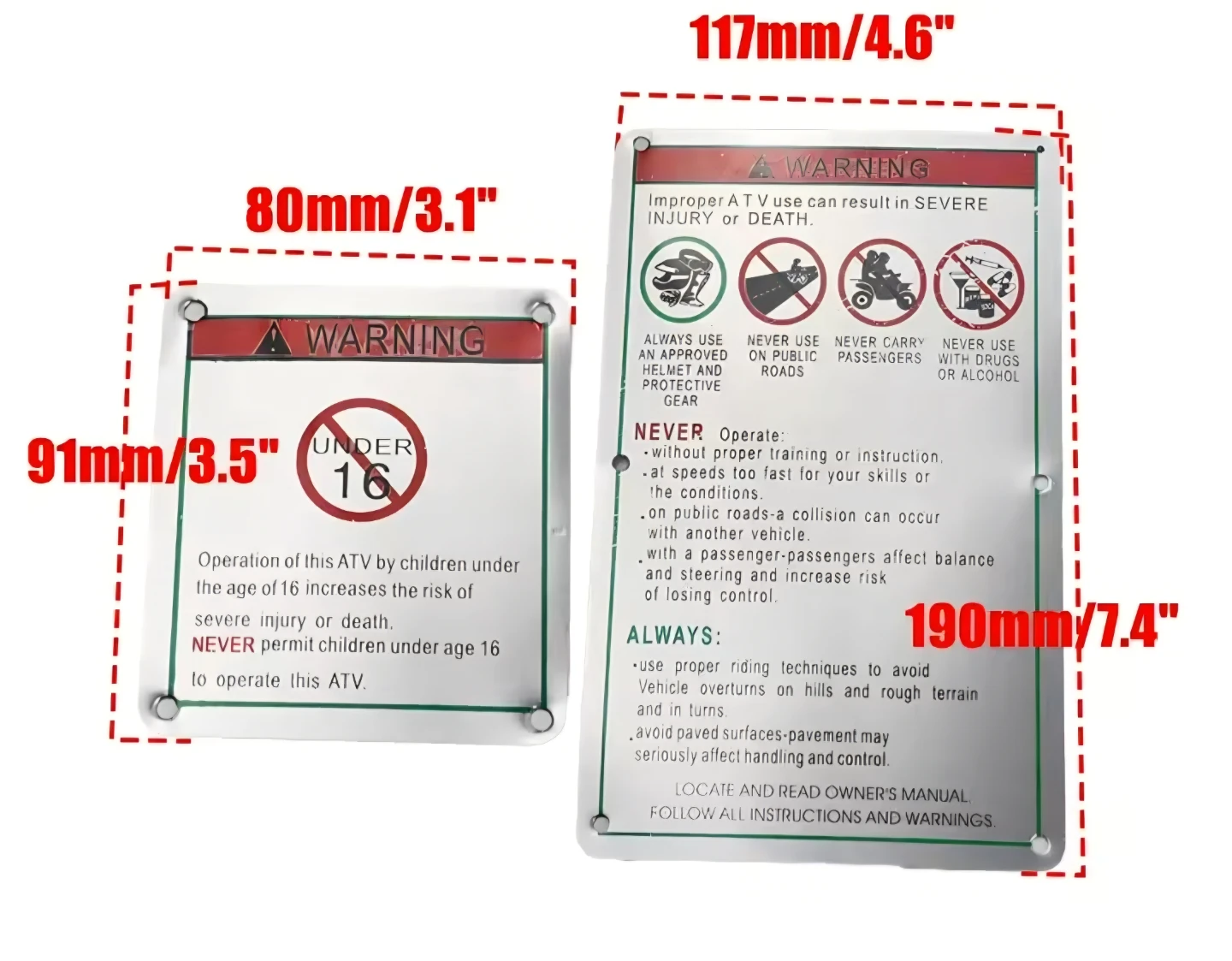 ATV Warning Labels (Set of 4) - photo 5