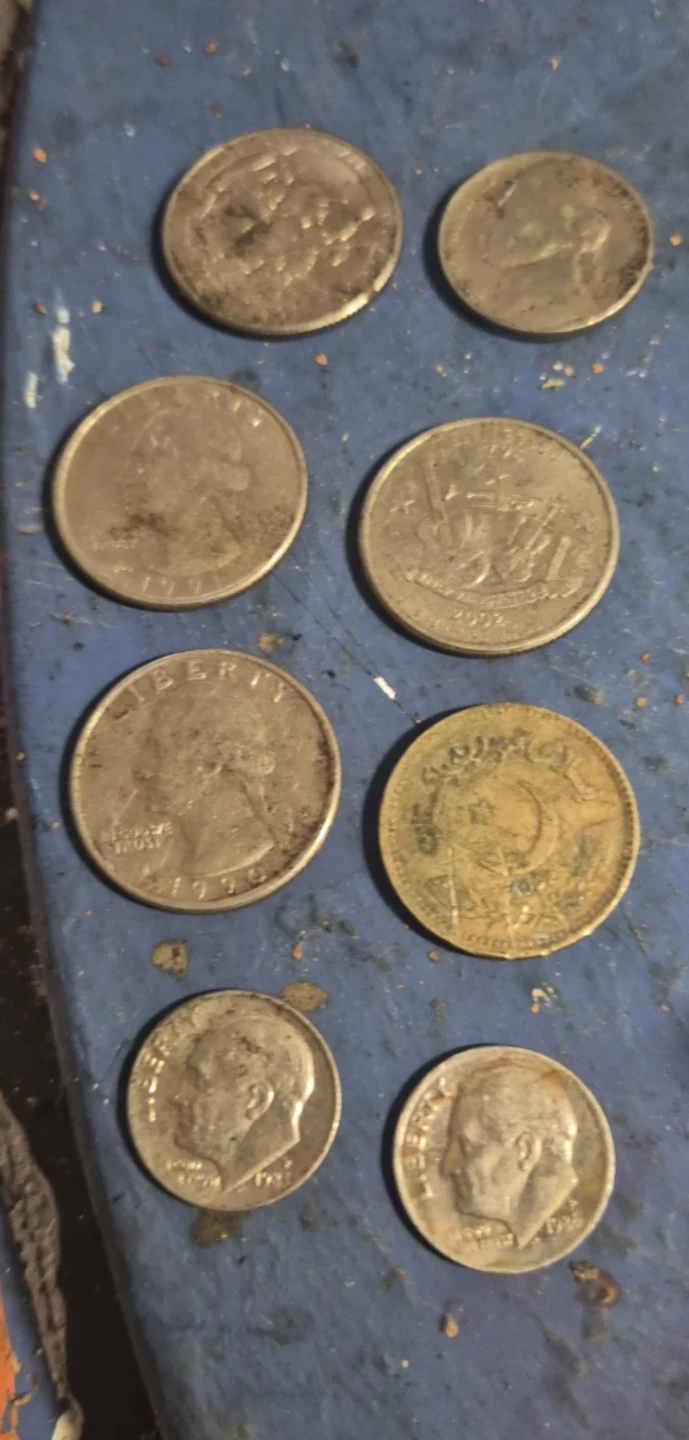 Mixed Coins - Quarters, Dimes, and Foreign Coin