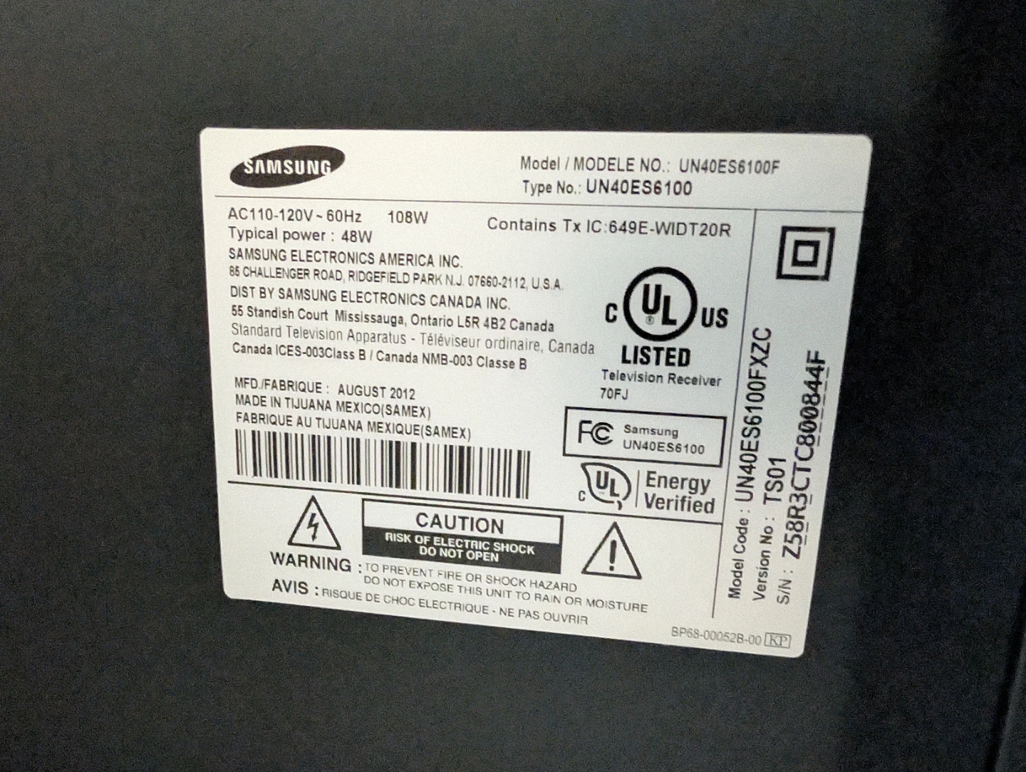 Samsung UN40ES6100F Television
