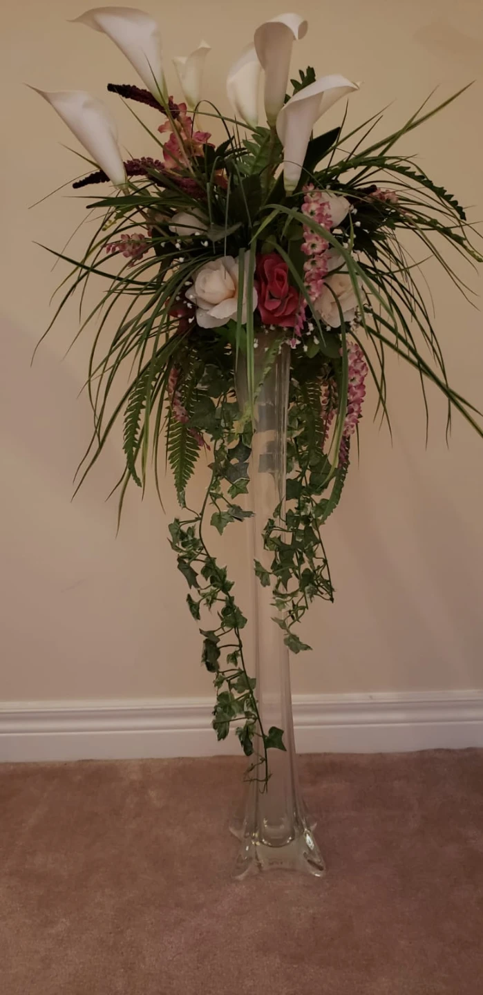 Tall Glass Vase with Artificial Floral Arrangement - photo 2
