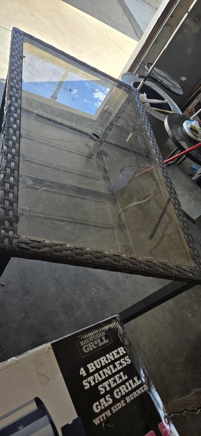 Glass Top Patio Table with Wicker Trim - photo 2