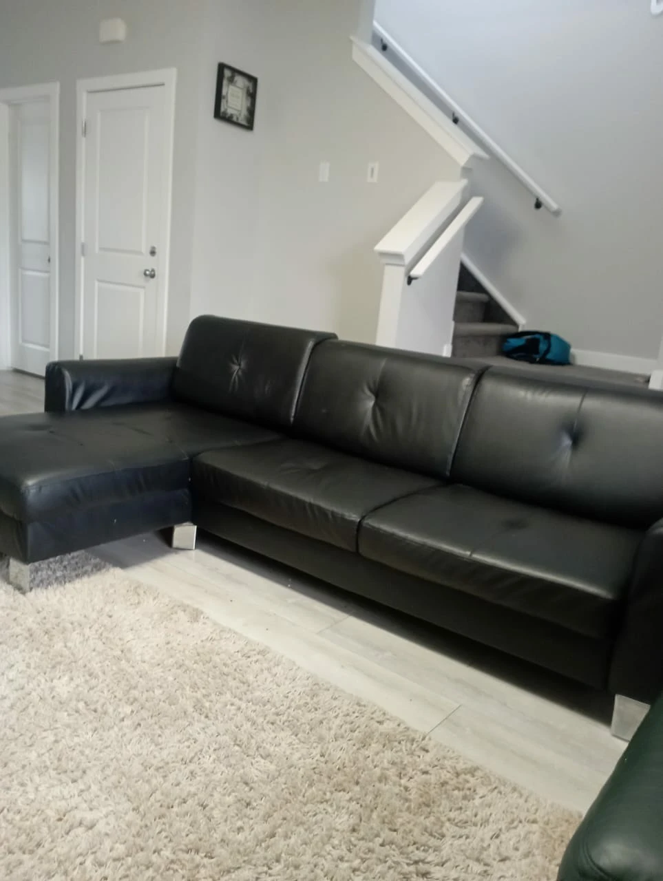 Black Faux Leather Sectional Sofa - photo 2