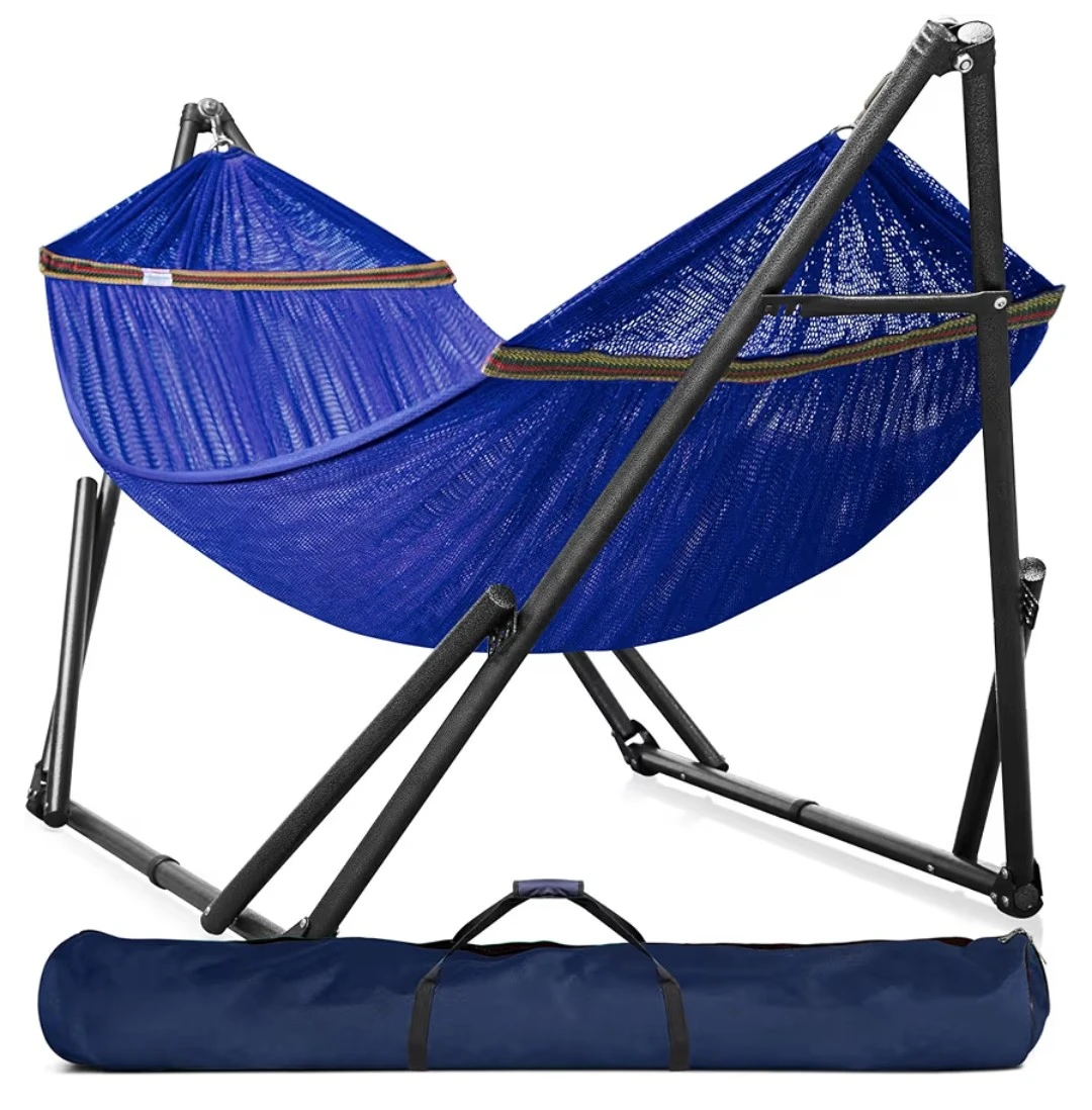 Blue Mesh Hammock with Stand and Carry Bag