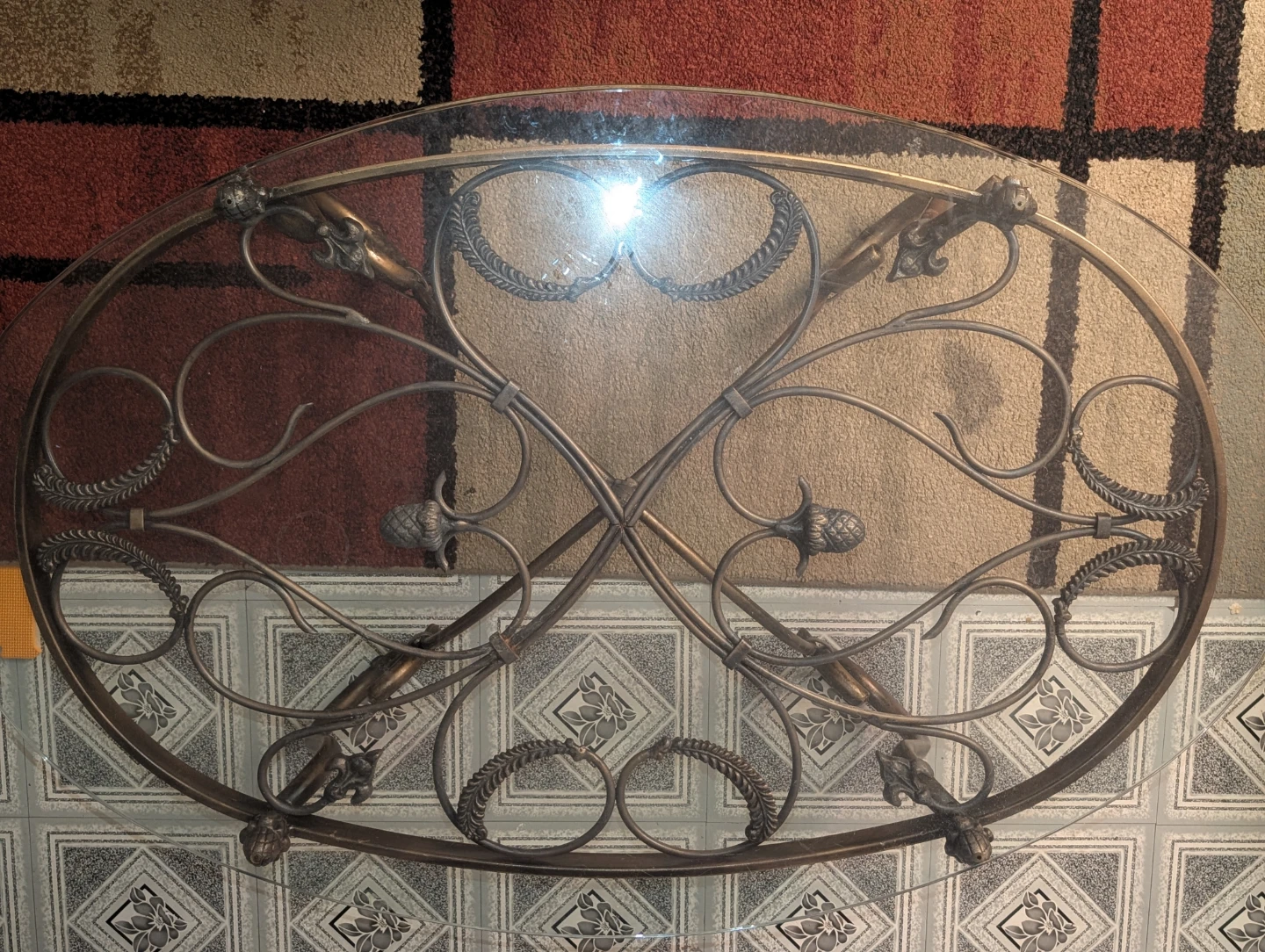 Oval Glass Coffee Table with Metal Base