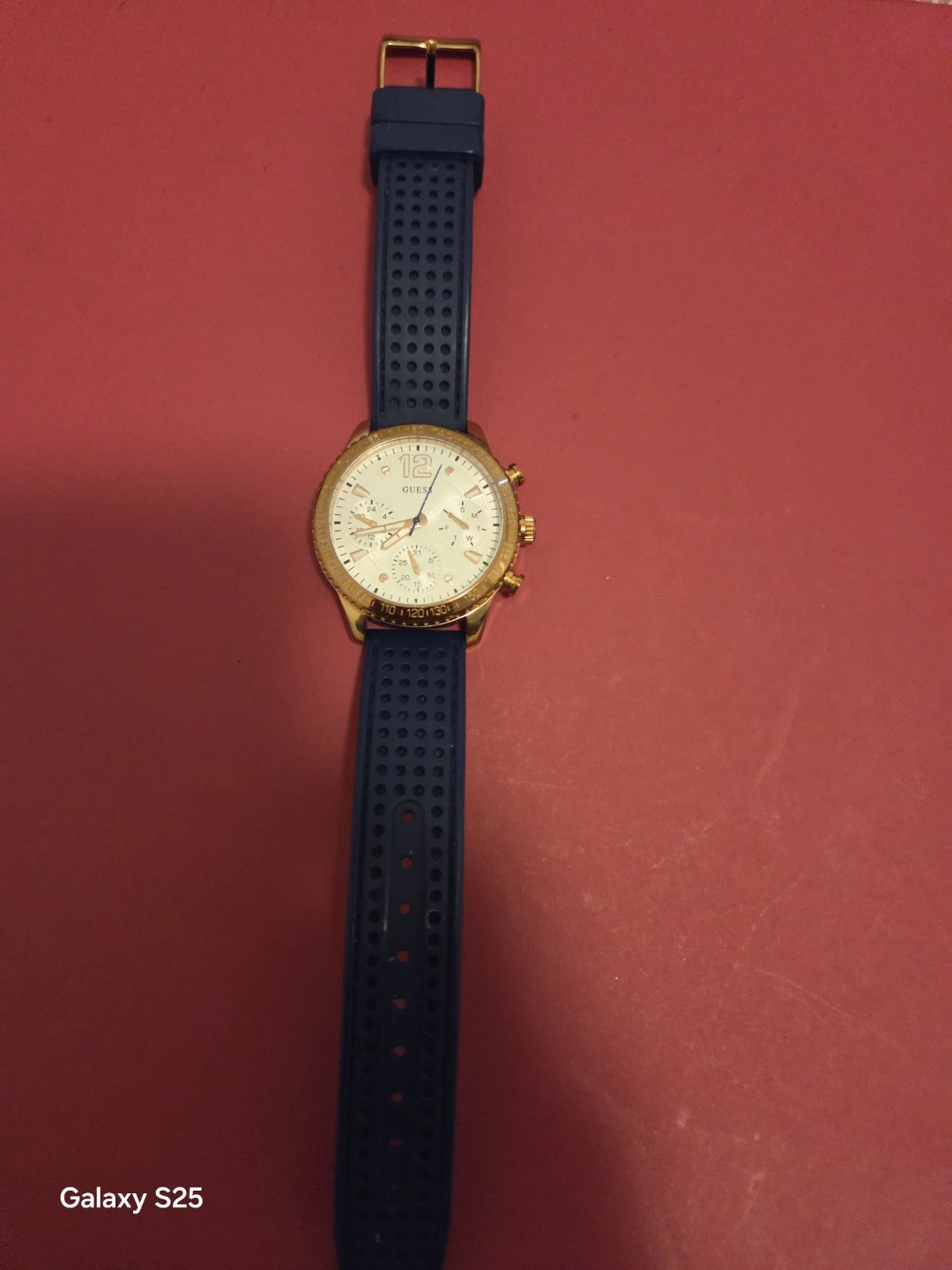 Guess Chronograph Watch - Gold Tone Case with Blue Rubber Strap - photo 2