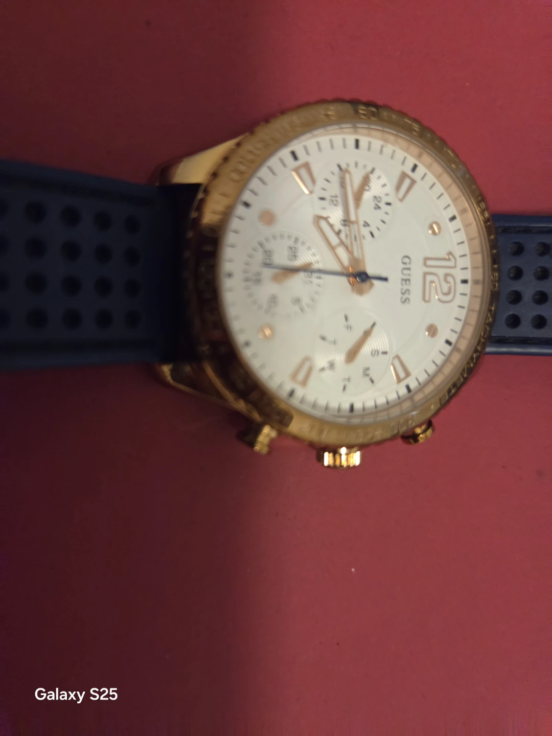 Guess Chronograph Watch - Gold Tone Case with Blue Rubber Strap - photo 4