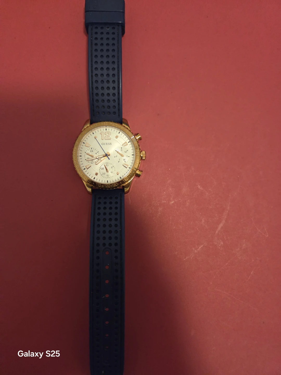 Guess Chronograph Watch - Gold Tone Case with Blue Rubber Strap - photo 5