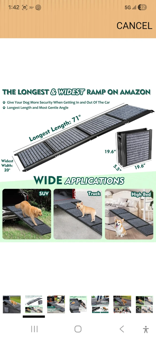 Pet Ramp for Dogs - Foldable 71" Long, 20" Wide - photo 2