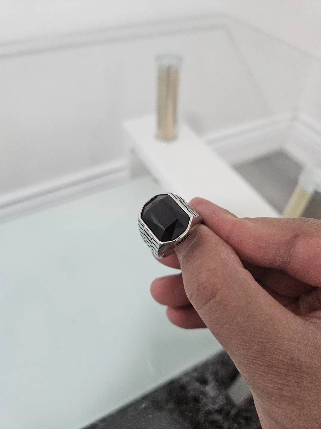 Men's Black Stone Signet Ring - photo 3