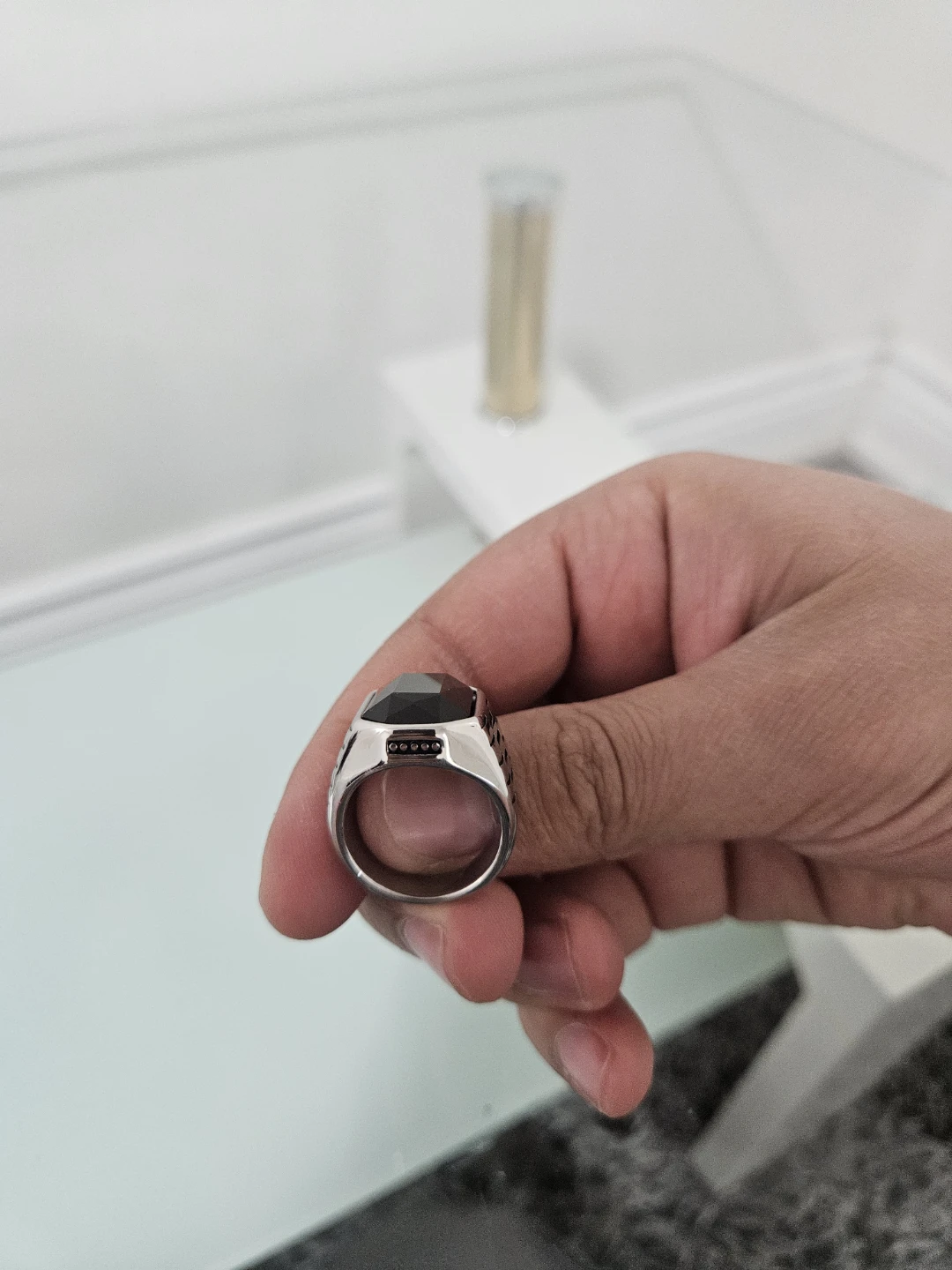 Men's Black Stone Signet Ring - photo 4