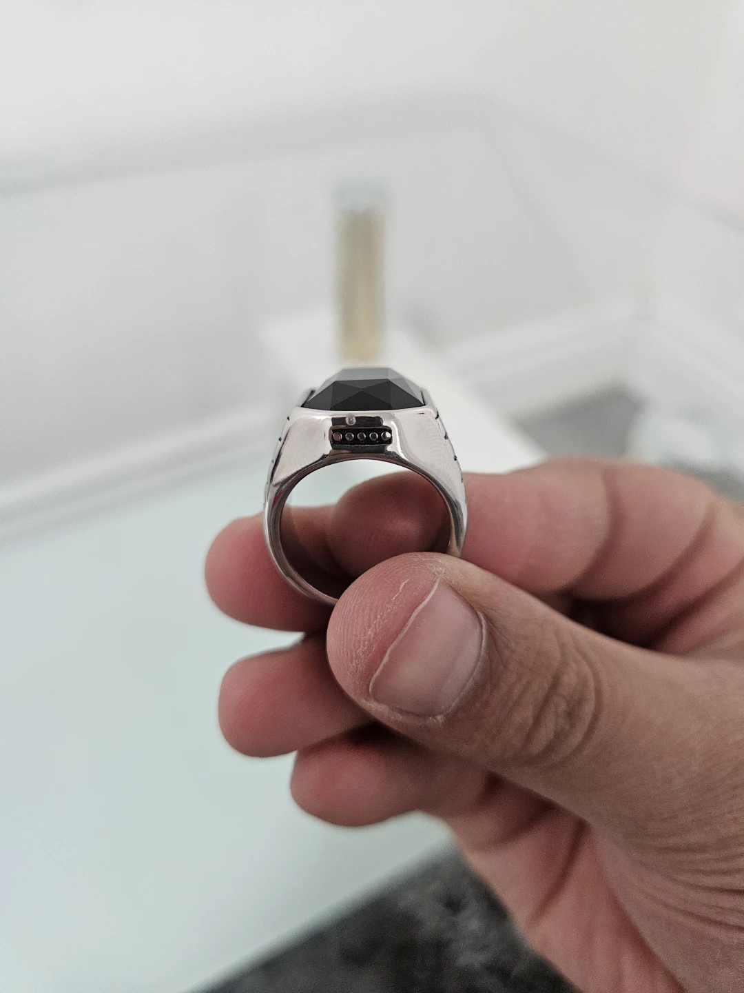Men's Black Stone Signet Ring - photo 5